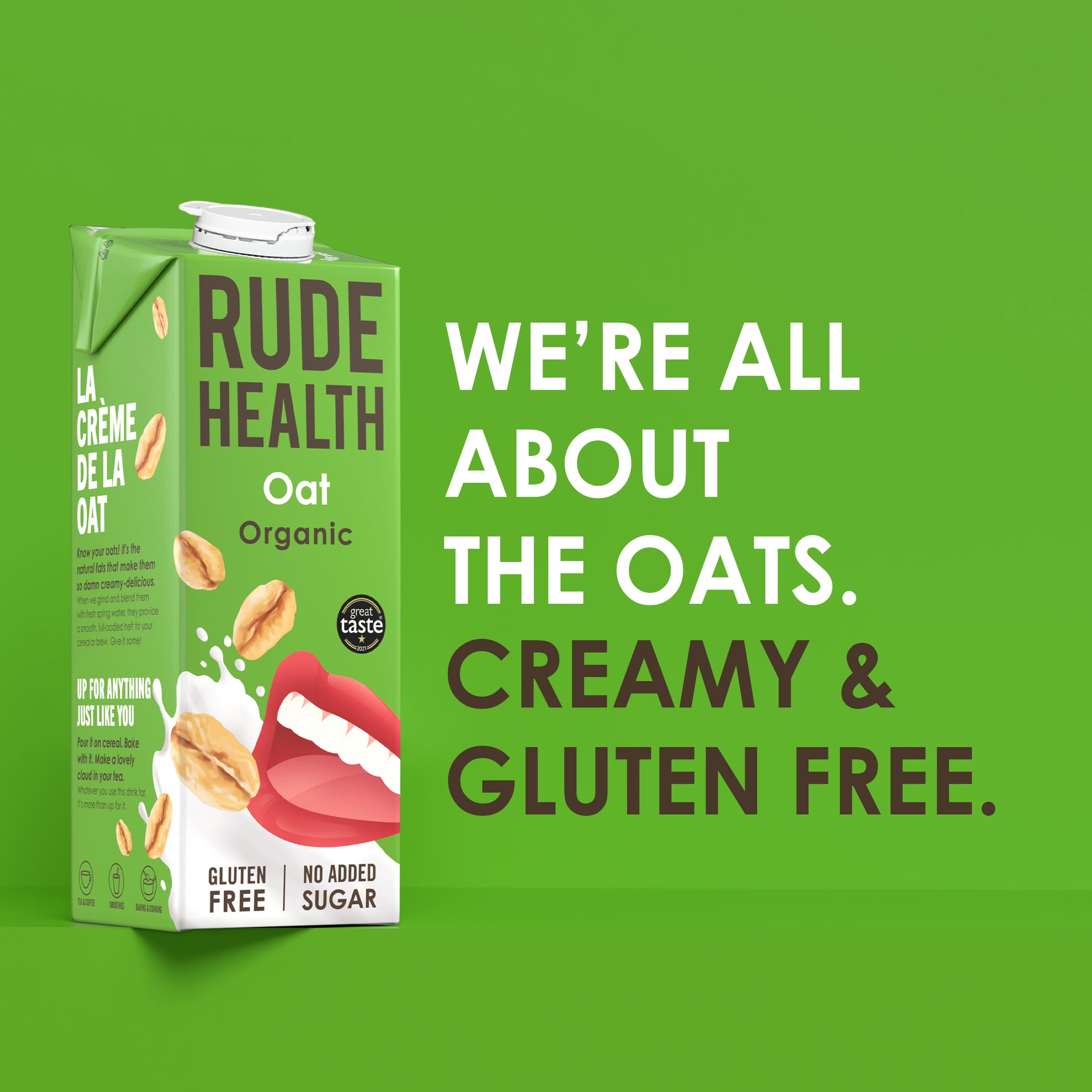 Rude Health 6 x 1 Litre Organic Oat Dairy-Alt Milk, 100% Natural Organic Drink, Lactose Free, Dairy Free & Gluten-Free, No Added Sugar, Award-Winning, Healthy & Vegan, 100% Recyclable Packaging — view 2