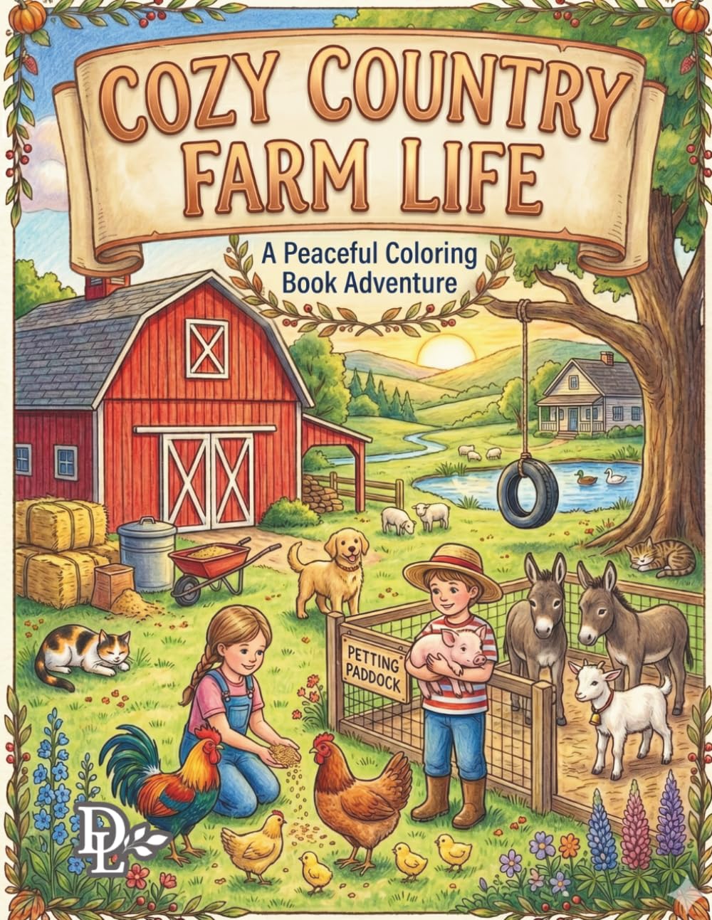 Cozy Country Farm Life: A Peaceful Coloring Book Adventure Featuring Sweet Animals, Rustic Barns, Gardens, and Simple Living for Stress Relief