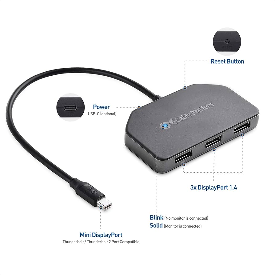 ☘️StarTech.com 3ポート　MS ハブ　DisplayPort 4K Amazon.com: StarTech.com 3-Port MST Hub - DisplayPort to 3X