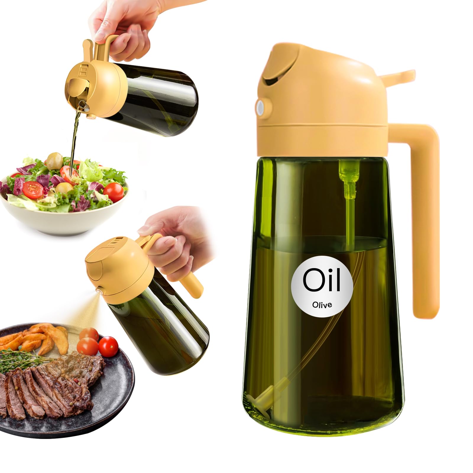 YARRAMATE 16oz/470ml Light-Blocking Dark Oil Sprayer for Cooking, 2-in-1 Olive Dispenser Bottle, Premium Green Glass, Food-Grade Mister for Air Fryer, BBQ, Kitchen Use (Orange) — image 1