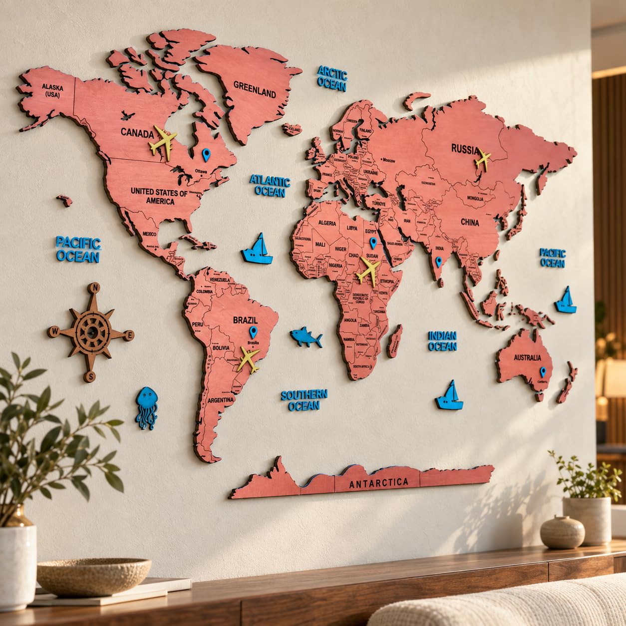 3D Wooden World Map Wall Decor - Travel Gift -6 3D Wooden World Map Wall Decor - Travel Gift -6