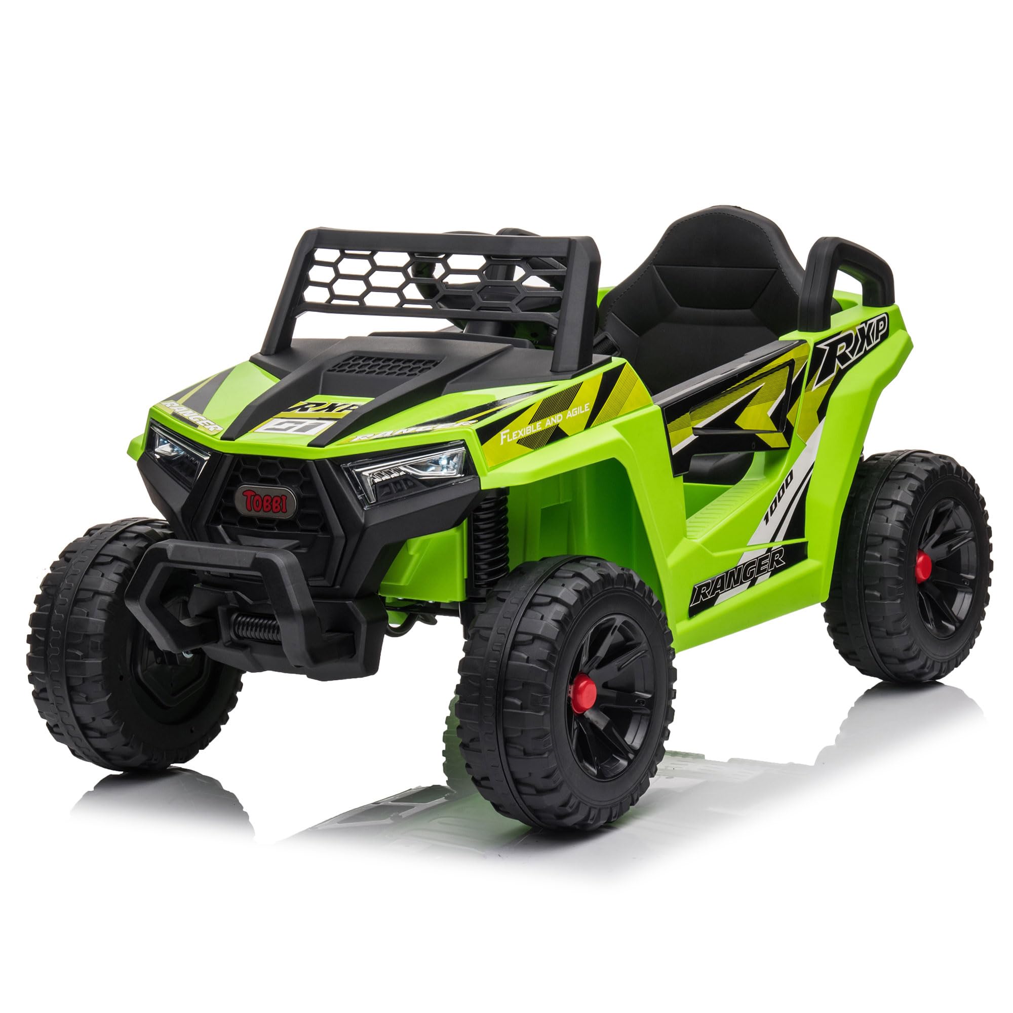 TOBBI 12V Kids Ride On Car Toy, Toddlers Electric Off-Road Truck, Battery-Powered 4 Wheels Vehicle to Drive with 25W Dual Motors/Safety Belt/Horn/Music & LED for Chirdren Aged 3-6 Years-Green