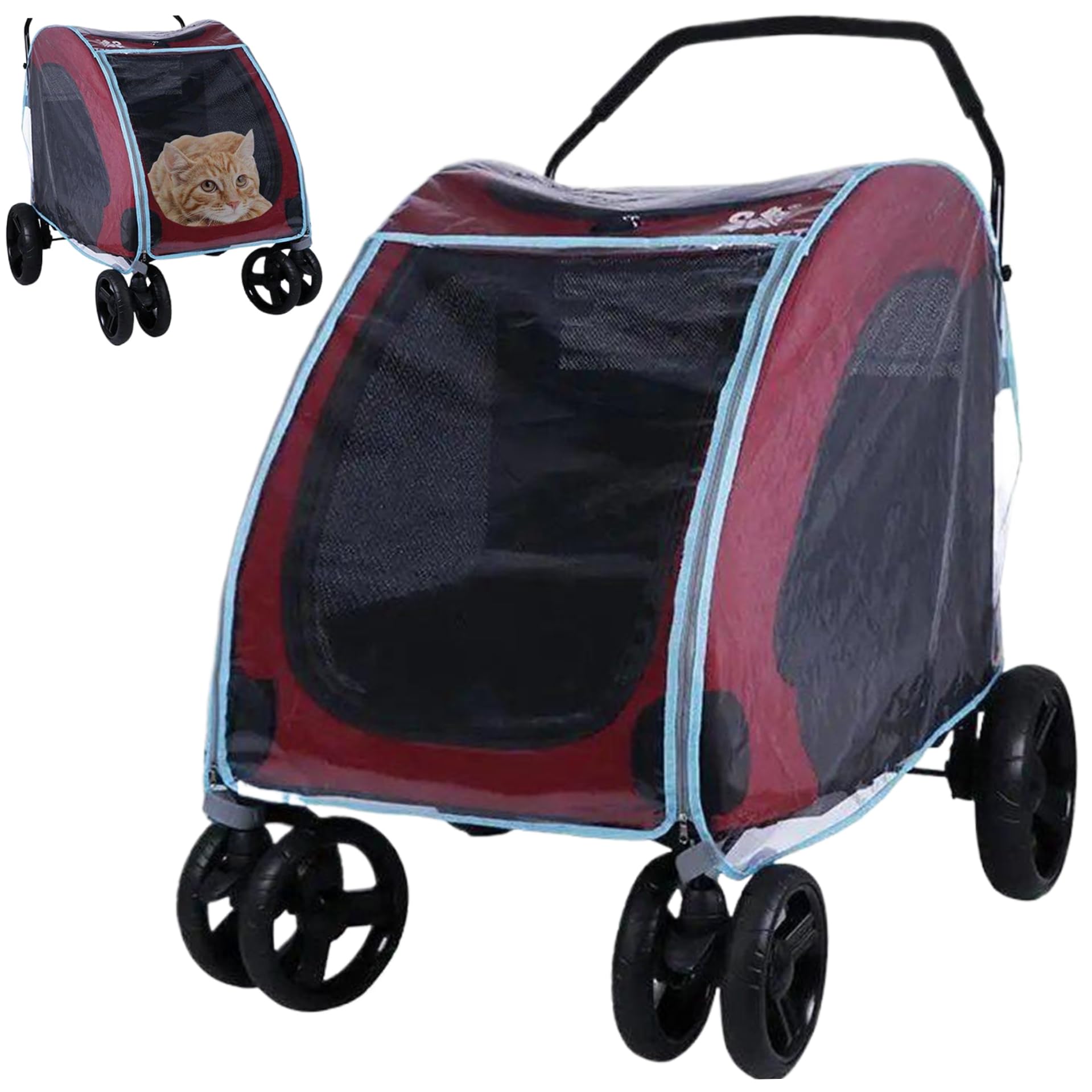 Cat Stoller Dog Stroller Rain Cover Large Size Zipper Closure Cat Stroller Rain Cover Waterproof Transparent PVC Pet Stroller Rain Cover, Pet Supplies