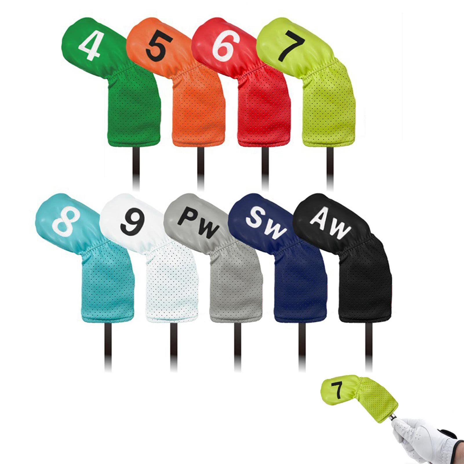 Iron Head Covers 9 housses clubs golf en fer | 9 capots clubs golf imperméables brodés en polyuréthane compatible avec la plupart des marques