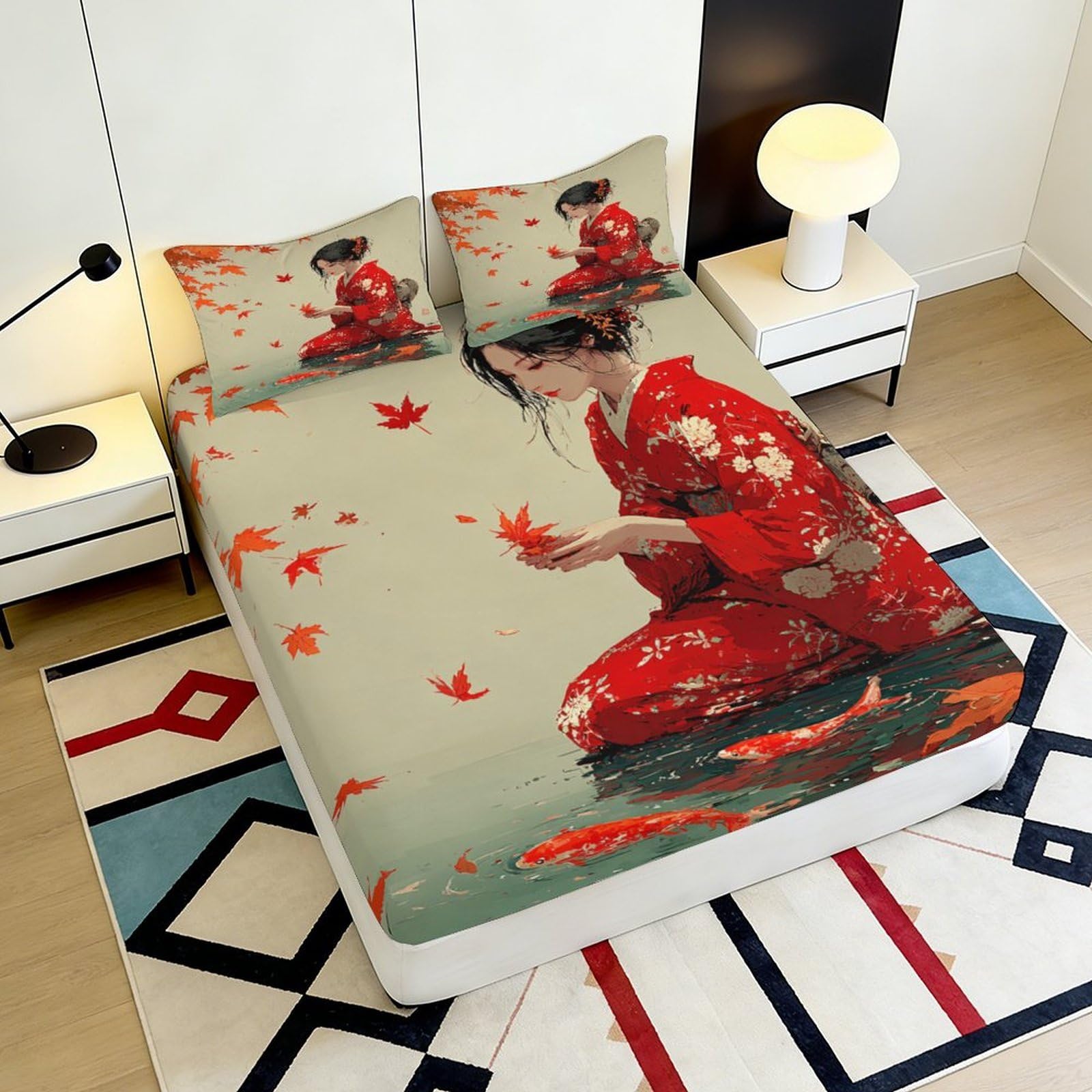 Lenzuolo con angoli con stampa 3D, motivo kimono, in microfibra