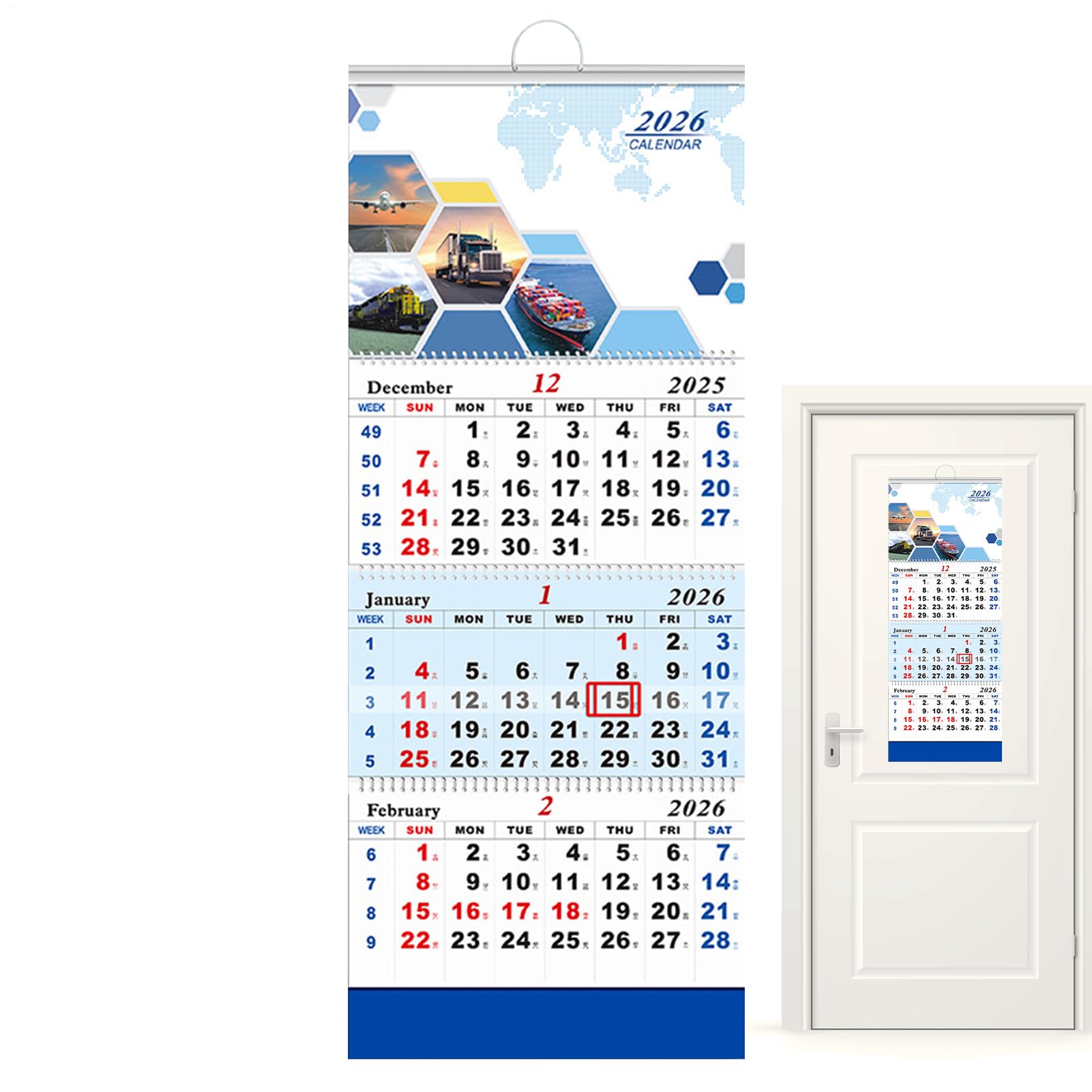 3 Month View Calendar 2026, Vertical Tri-fold Wall Calendar, Large Hangable 3 Month Wall Display Planner For Home Study Living Room Bedroom Art Studio