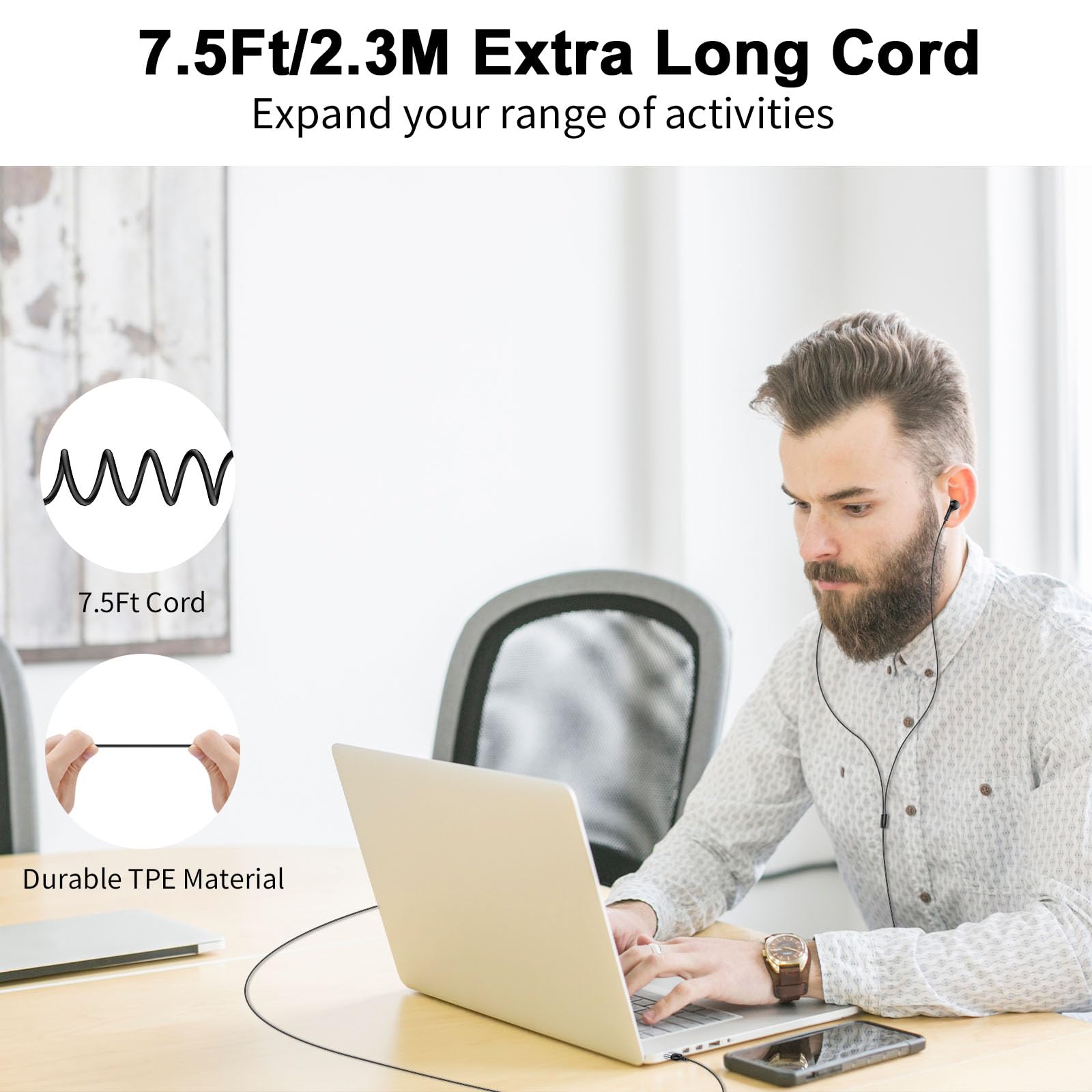 Cuffie USB con microfono per PC e laptop, cuffie USB A da 2,3 m, con controllo in linea, cancellazione del rumore, leggere, per Dell/HP Zoom School Class, nero