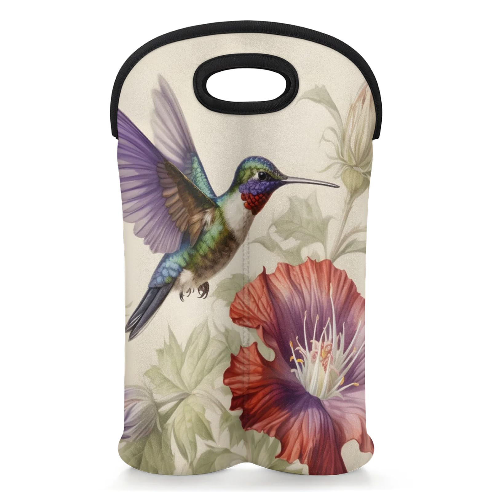 GzLeyigou 2 Bottles Hummingbird Wine Bag Sleeve Totes Neoprene Protective Wine Carrier Bag for Wine,Water, Champagne, Beer, Baby Bottles,Gift 14.5 x 10 Inches