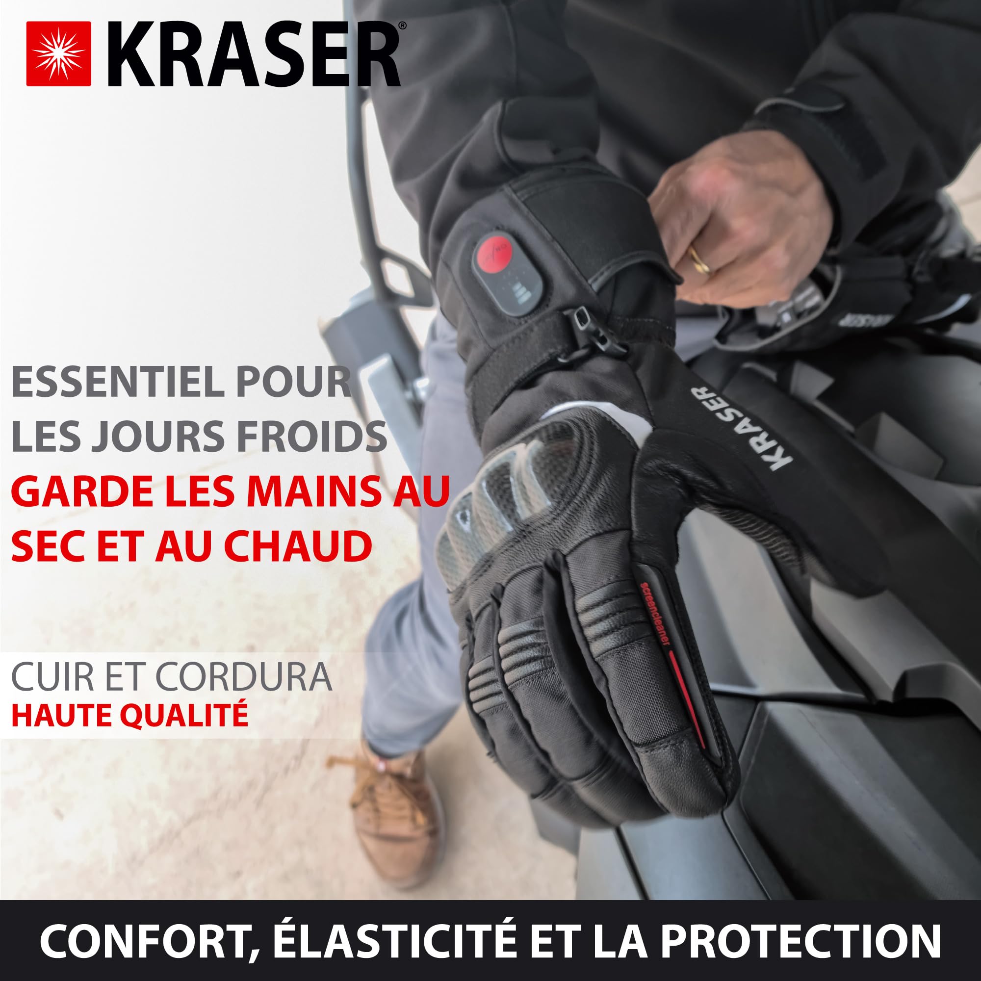 KRASER KRGS28-XXL Gants Moto Homologué Premium, Chauffants et Imperméables de Haute Qualité, Testé Extrême et Protection en Fibre de Carbone, 3 Niveaux de Chaleur, Gants Moto Hiver pour Homme et Femme