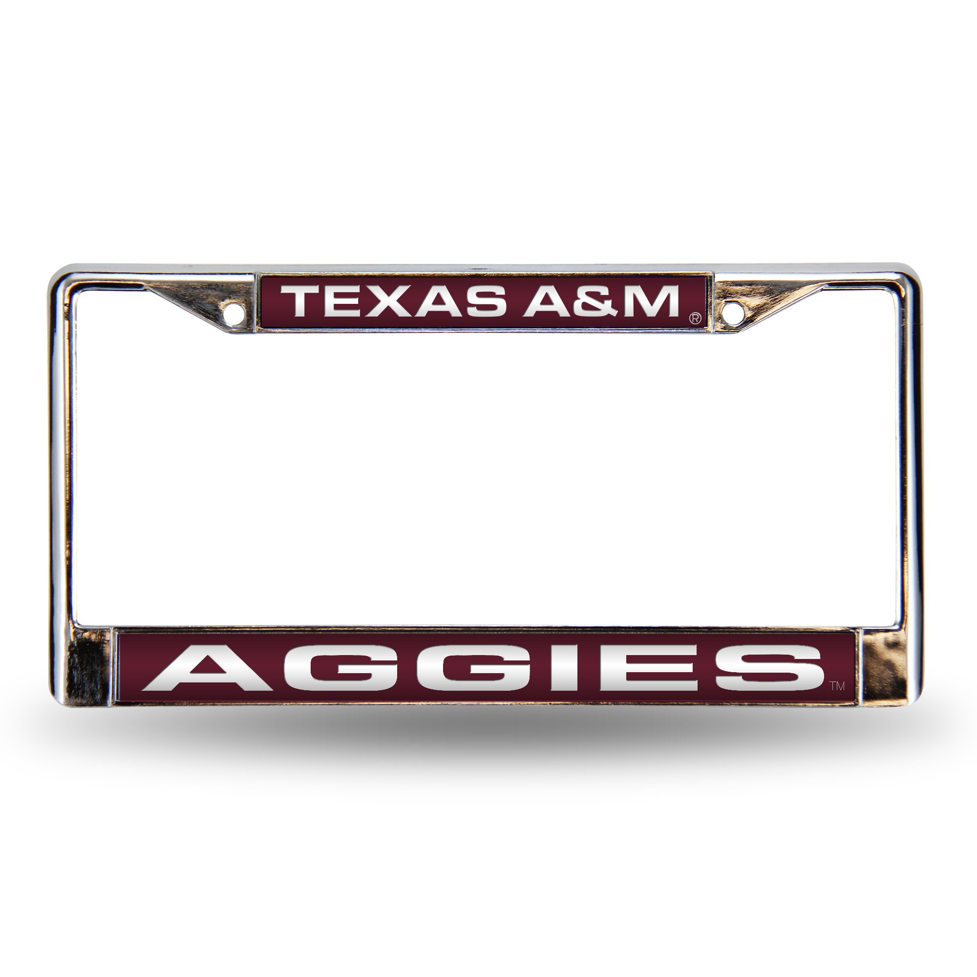 Rico Industries NCAA Laser Cut Inlaid Standard Chrome License Plate Frame, Texas A&M Aggies - Red Insert