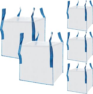 5 Pcs FIBC Bulk Bag, U Panel 1 Ton Bag 35"L x 35"W x 35"H Woven Polypropylene Sack 2200lbs SWL Heavy Duty Builder's Bag with Open Top Flat Bottom for Sand Industrial Fruit Produce Transport
