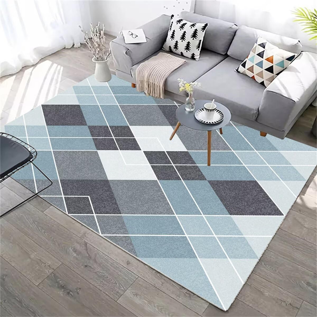 Tapis chambre enfant fille 90x150cm bleu gris moderne pour salle à manger