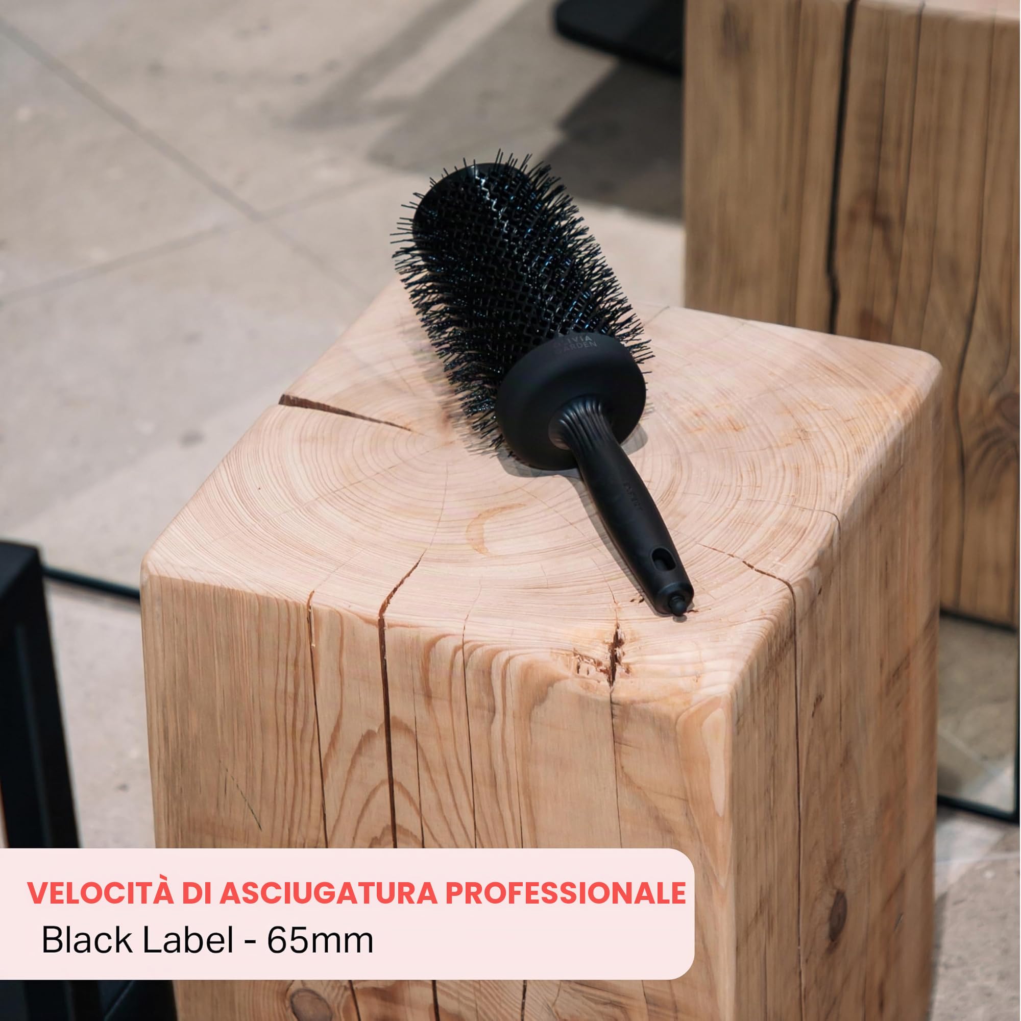 Olivia Garden Expert Blowout Speed Black Label – Nero opaco - 65 - Spazzola rotonda in ceramica con corpo extra lungo per messe in piega 25% più veloci