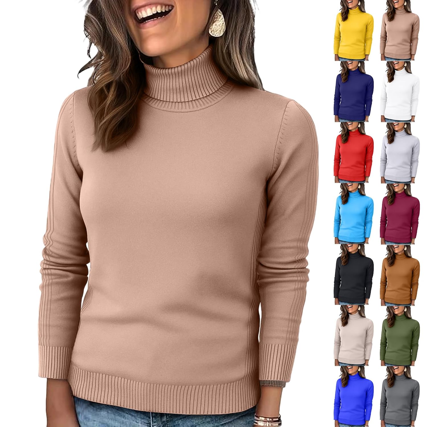 Turtleneck Sweater Women Cozy Knitted Sweaters Pullovers Oversized Fitted Sweater Long Sleeve Turtle Necks Tops