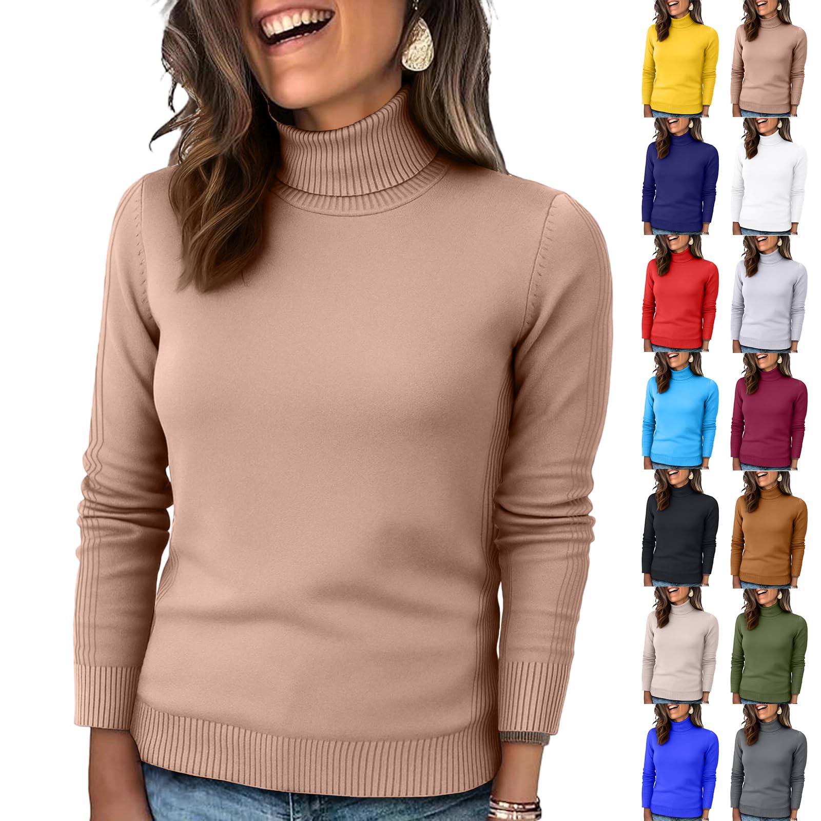 Turtleneck Sweater Women Cozy Knitted Sweaters Pullovers Oversized Fitted Sweater Long Sleeve Turtle Necks Tops