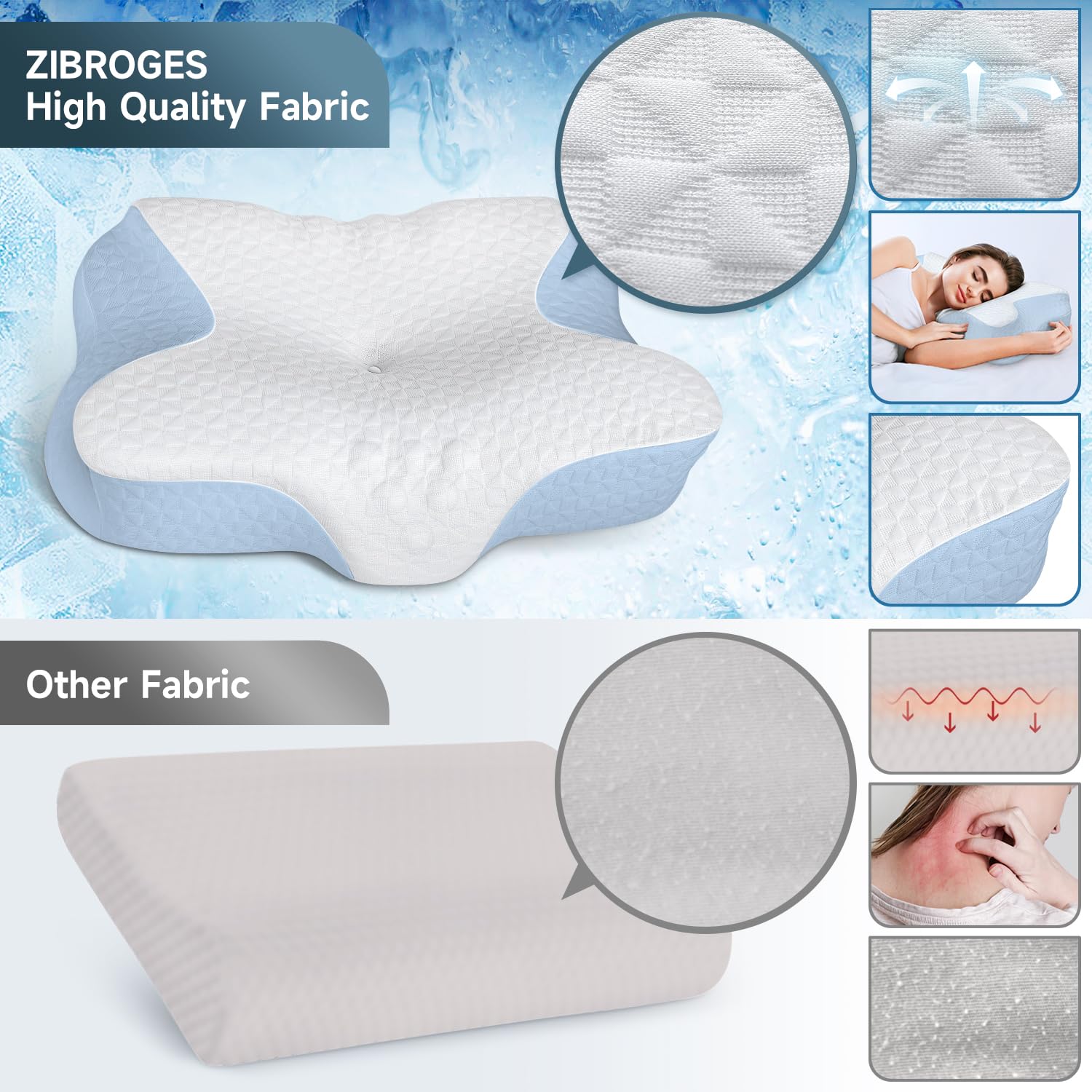 Nackenkissen Kopfkissen Memory Foam Kissen, Komfortables Schlafkissen für den Nacken, Ideal für Seitenschläfer, Rückenschläfer und Bauchschläfer, Waschbarer Kissenbezug, 61x41x11,5cm