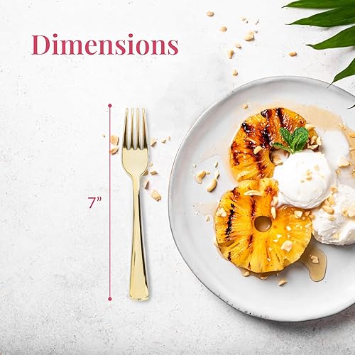 Vista 53 de Prestee Paquete de 100 tenedores de plástico plateado resistentes – Elegantes tenedores desechables – Juego de cubiertos plateados de plástico