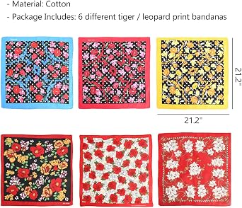 WAYUTO Flower Print Floral Bandanas Cotton Colorful Bandanas for Women Square 21 x 21 Bandana Scarf Aesthetic 6 Pack