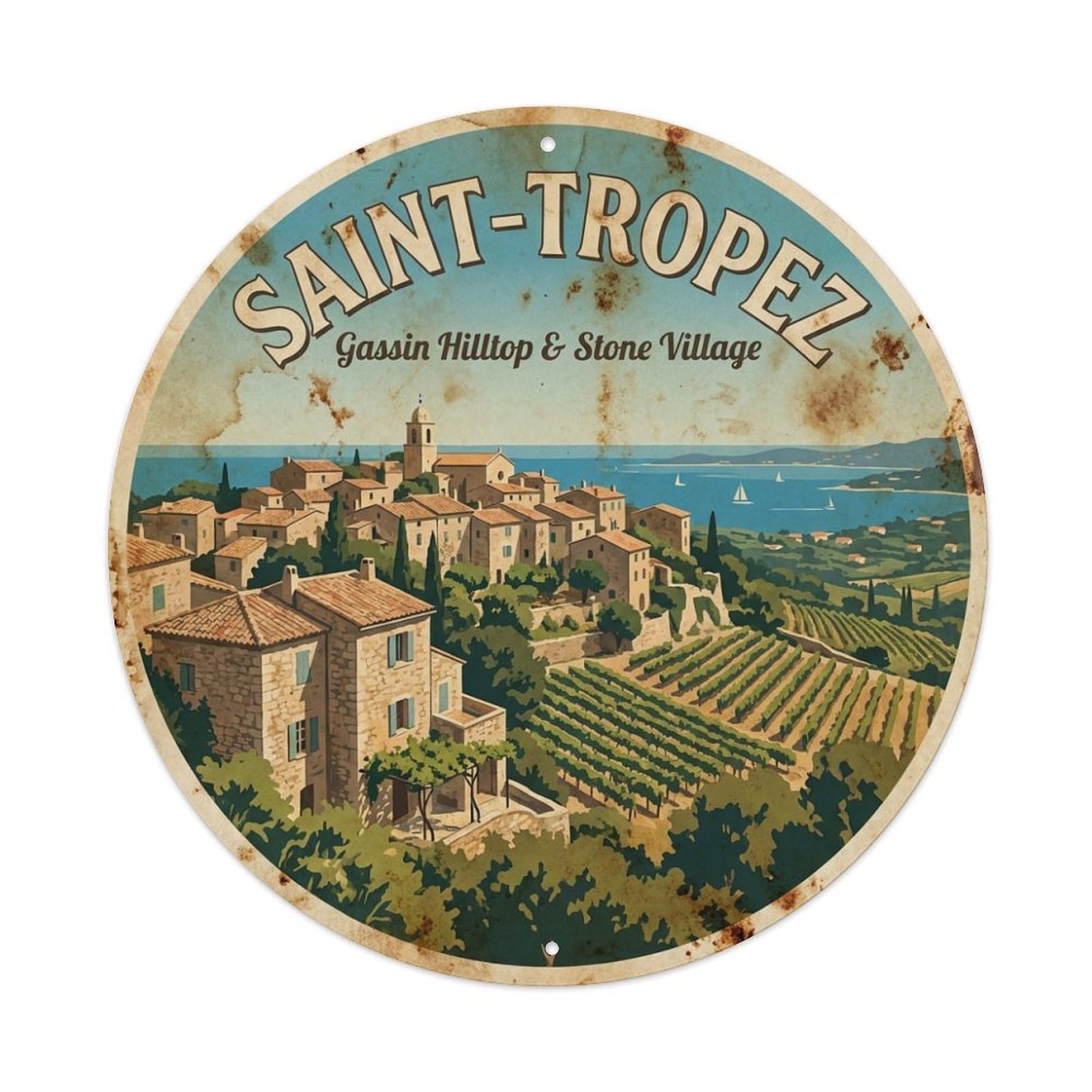 Gassin Hilltop Stone Village France Saint Tropez Travel Metal Tin Sign