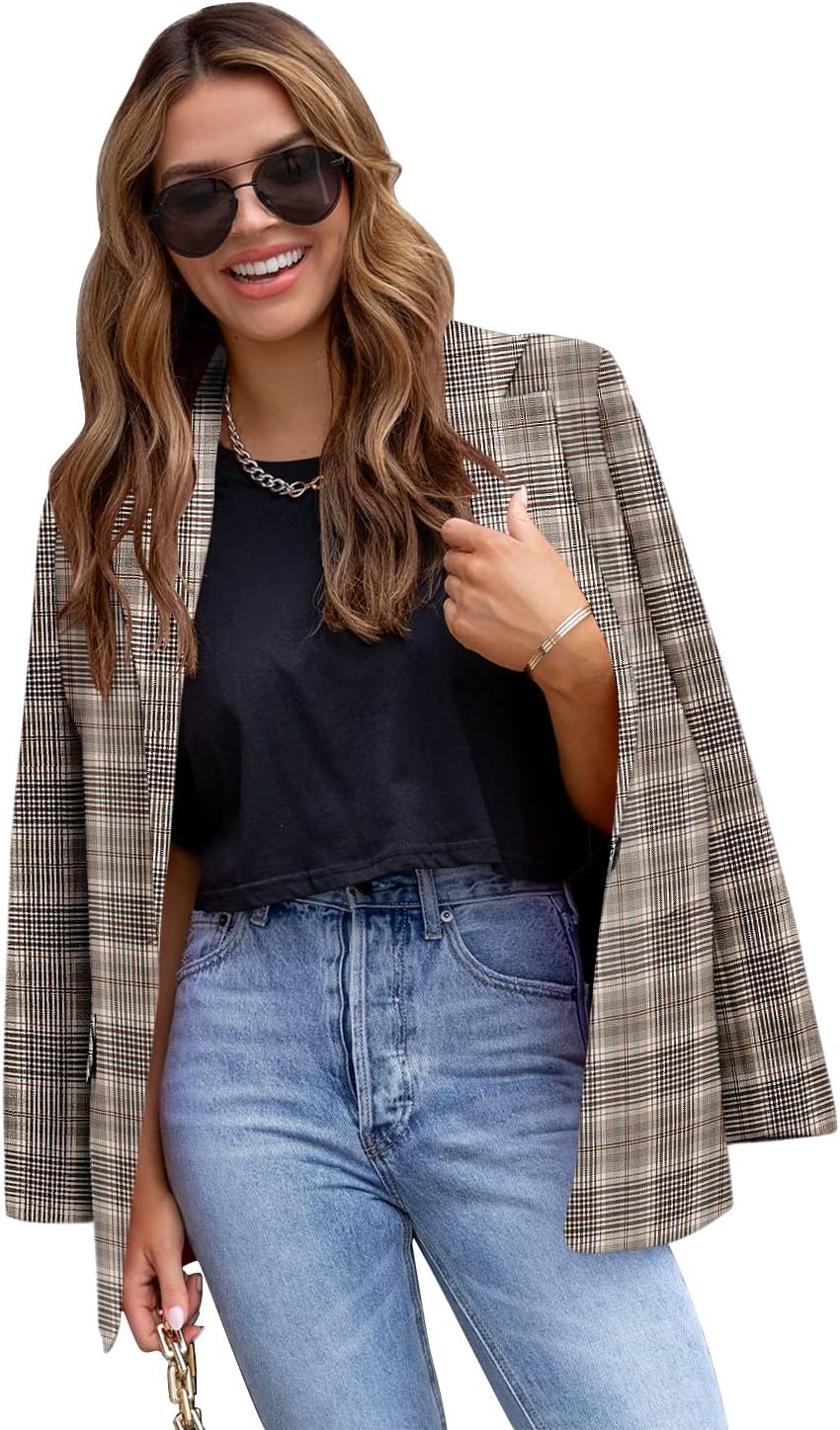 CRAZY GRID Womens Casual Blazer Jacket Long Sleeve Open Front Work Office Blazer Lapel Button Jacket - Image 2