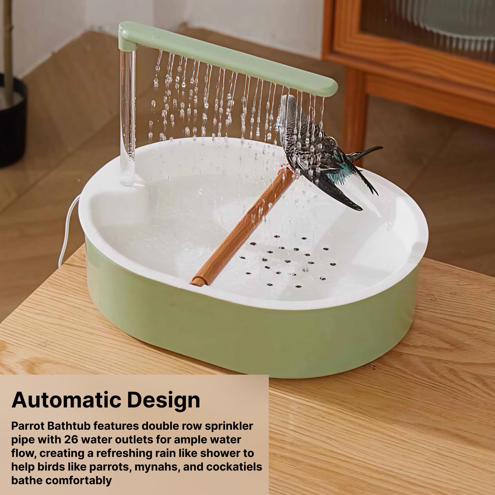 Automatic Parrot Bath Shower - USB Powered Bird Bathtub with Pump for Conure, Cockatiel & Lovebird, 12.5" Indoor Cage Accessory with 26 Water Jets - image 3