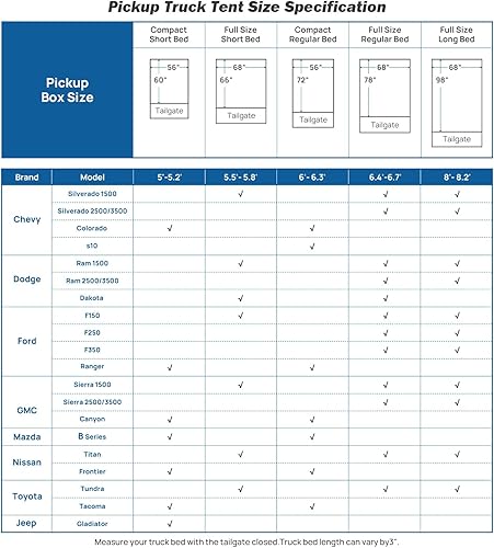 Miniatura 3 de JOYTUTUS Colchón de aire para cama de camión de 6.4 a 6.7 pies, camas regulares de tamaño matrimonial para camioneta campamento al aire libre,