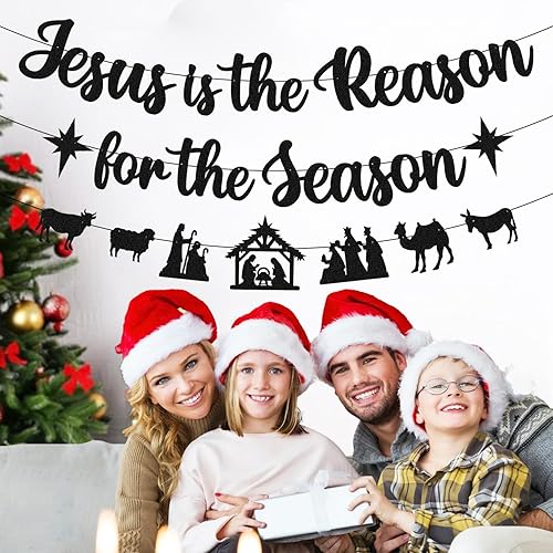 Miniatura 7 de Jesus Is The Reason for The Season Banner Christmas Party Decorations Nativity Scene Sign for Religious Christian Xmas Party Supplies