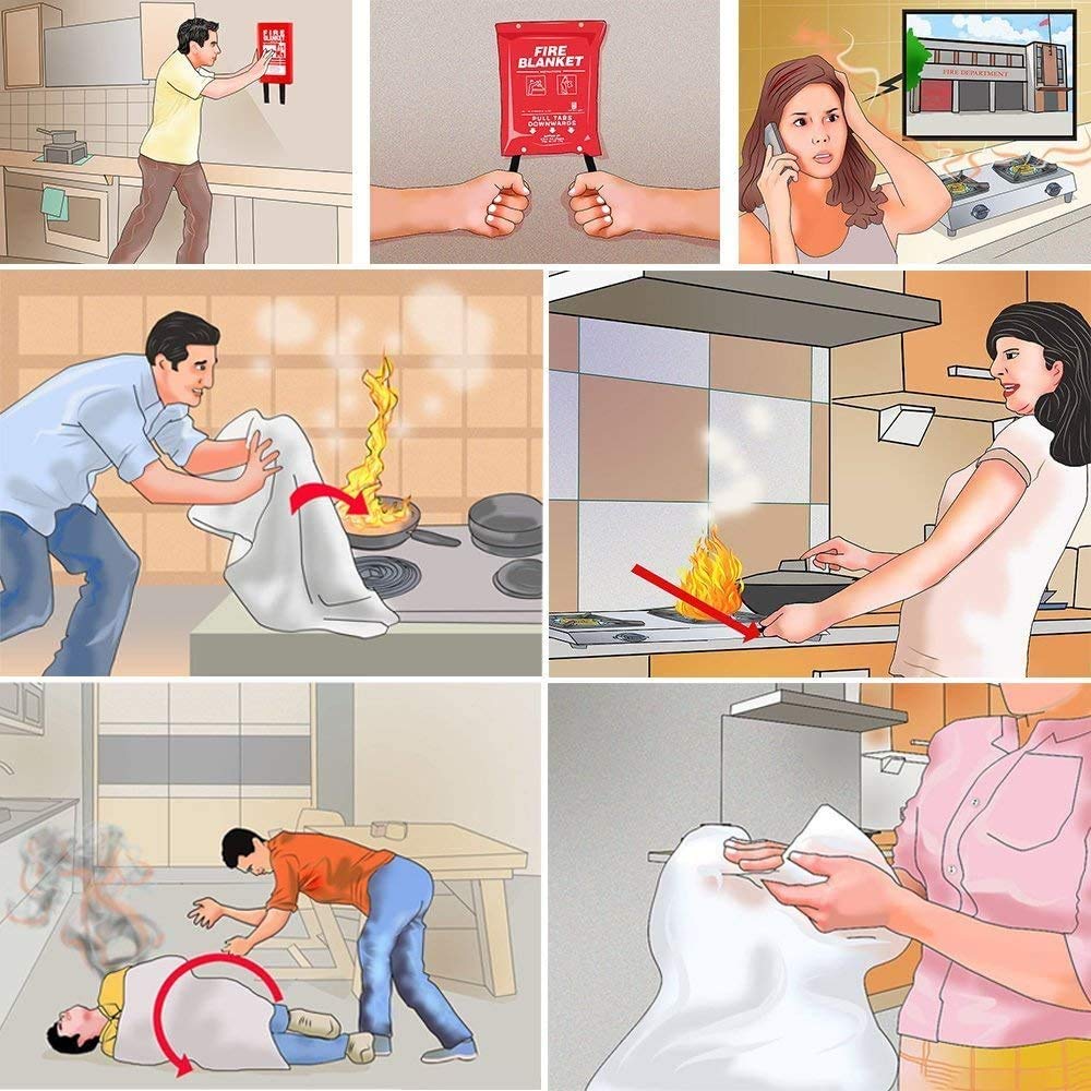 1 Pack Fire Blanket 1m X 1m,Emergency Fire Blanket For Kitchen Quick Unfolding Fiberglass Flame - View #7