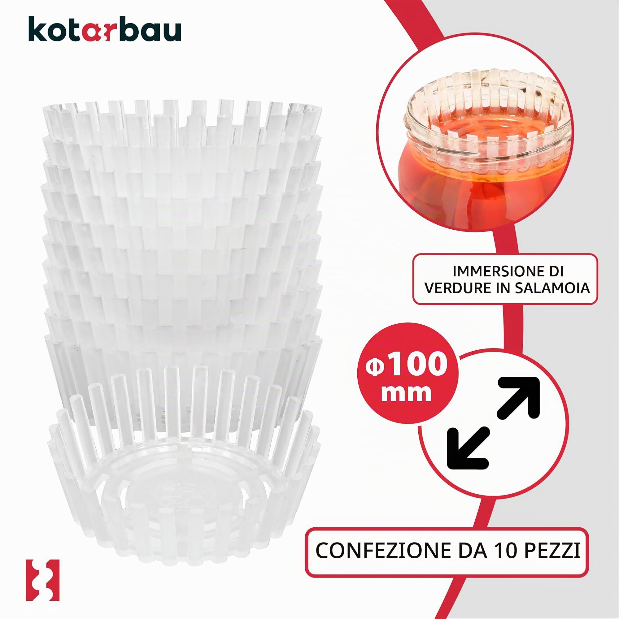 KOTARBAU® Set 10 Pezzi Pressini Per Barattoli Conserve - Plastica - 100 mm - Bianco - Pressini per Conserve - Presselli per Barattoli