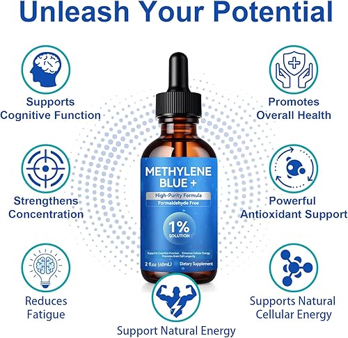 Miniatura 5 de Methylene Blue 1% Solution, Methylene Blue for Humans, Methylene Blue 1% Enhanced Liquid Solution for Increased Absorption, Humans Brain Health and