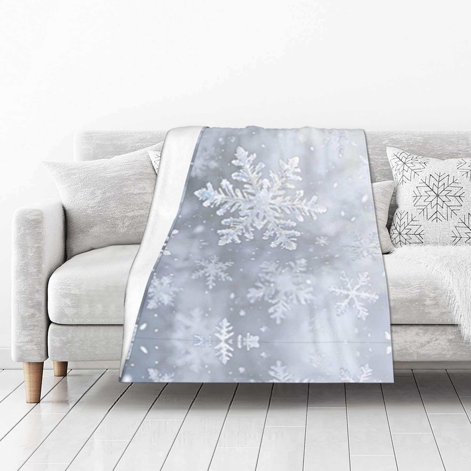 DUYIOKH Snowflakes Print Thick Throw Blanket, Blanket for Couch Bed Warm Travel Blanket for Camping Movie Night