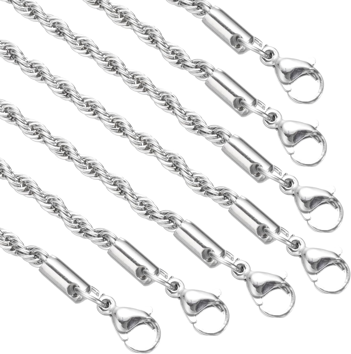PATIKIL Twist Rope Chain Necklace, Thin Stainless Steel Jewelry Charm Chains Necklace with Lobster Clasps for Men Women DIY Jewelry Making Gift