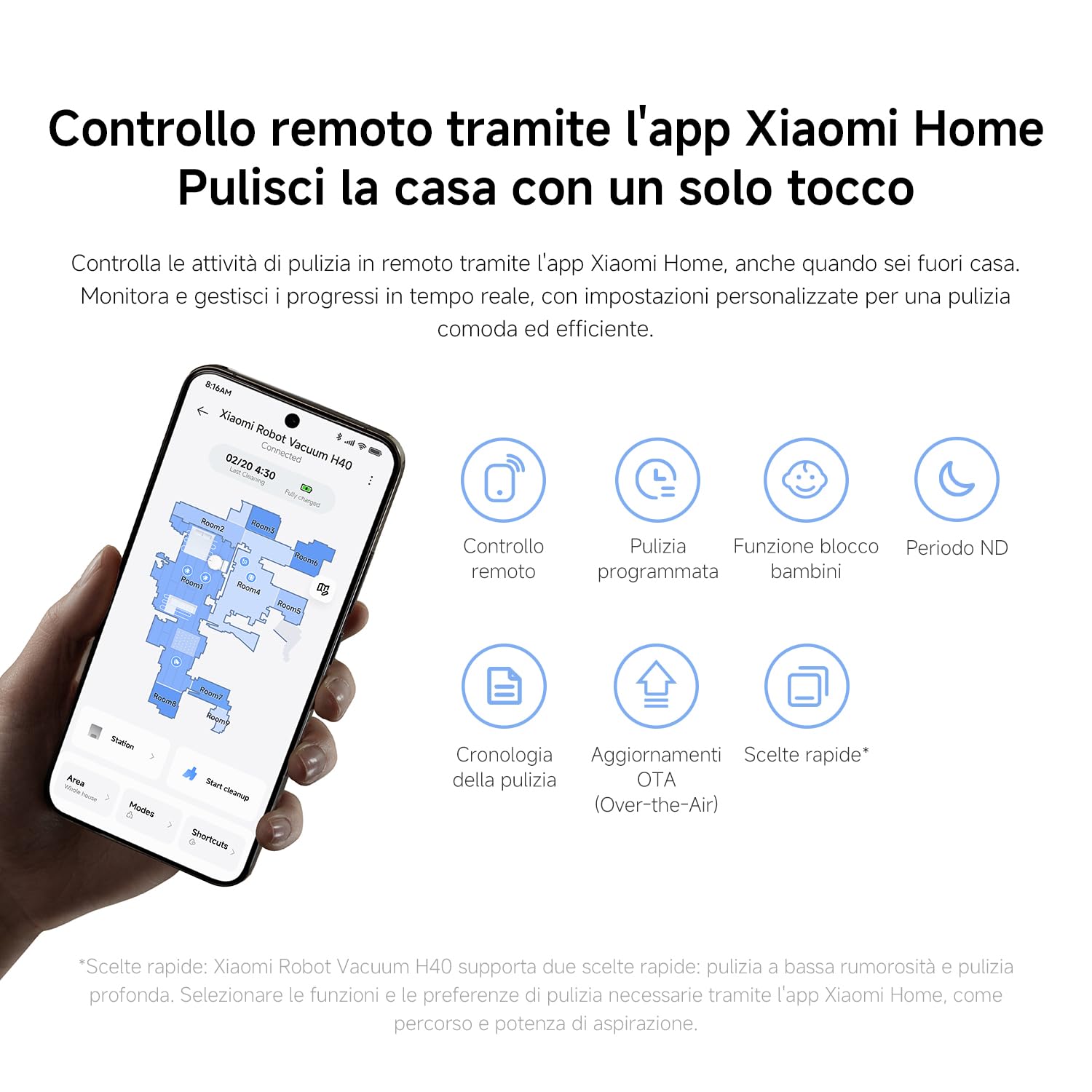 XIAOMI Robot Vacuum H40, Aspirapolvere e Lavapavimenti all-in-one, Potenza di Aspirazione 10.000Pa, Mappatura ad alta precisione con LDS, Ideale per Tappeti a Pelo Corto e Pavimenti Duri