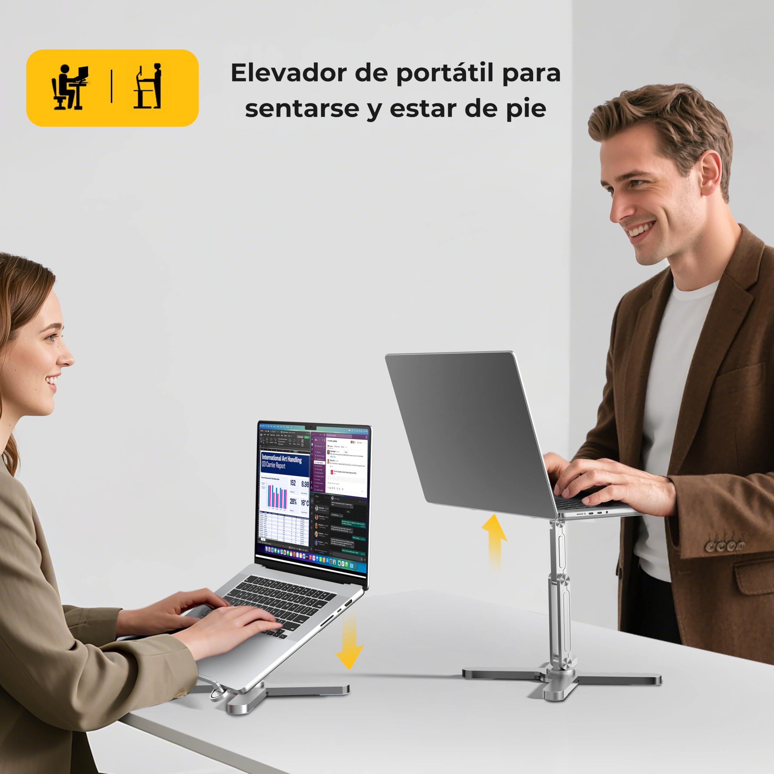 FoldWise X Soporte para Portátil de Escritorio 100% Aluminio, Base Giratoria 360°, Plegable, Altura y Ángulos Ajustables Elevador de Portátil Robusto y Portátil, Compatible con Portátiles de 11 a 18”