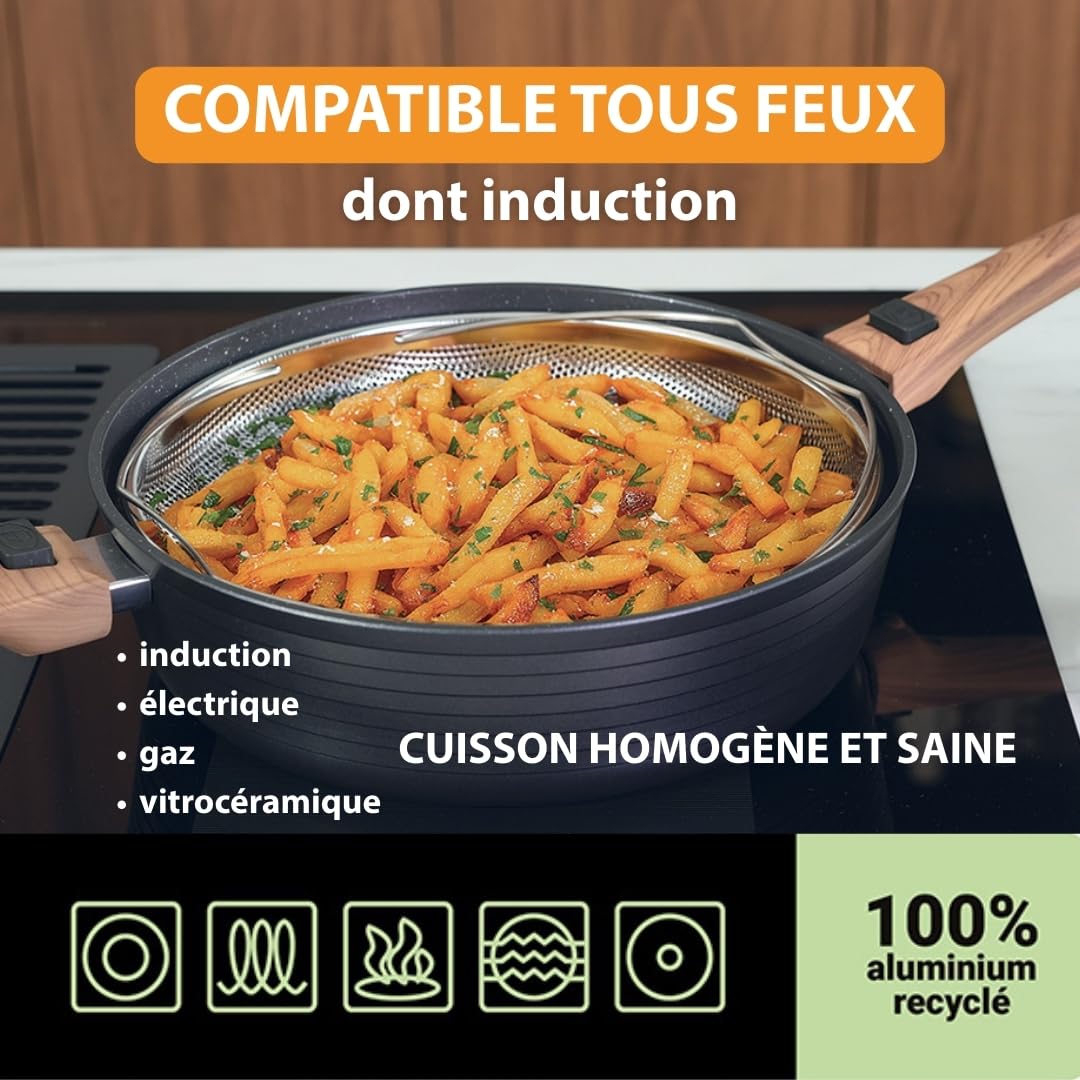 Durandal Légende Poêle multifonction en céramique INFINITY 8-en-1 | Poêle cocotte sauteuse friteuse 28cm, compatible induction