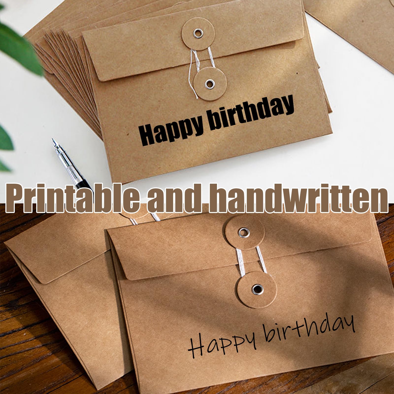 Huakaile 12 Pcs Brown Envelopes 6"x4" with Button and String Closure, String Tie Craft Envelopes - Image 4