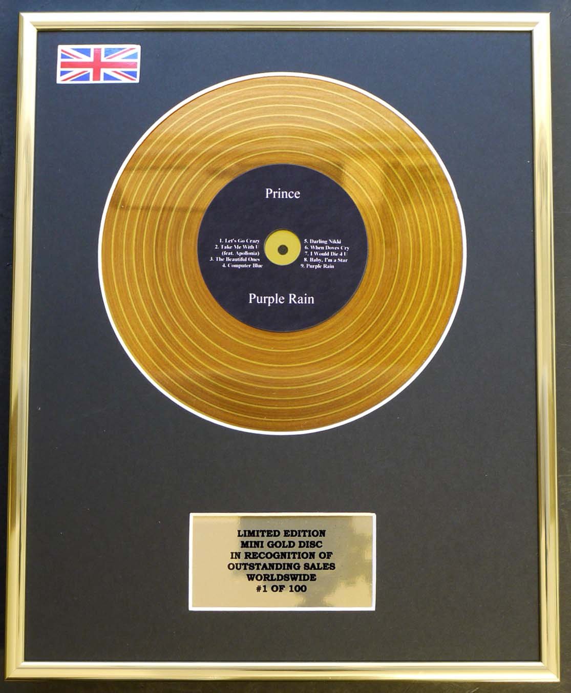 Limited Edition Mini Gold Disc Display Gold,Purple Prince/Mini Gold Disc Display/Limited Edition/Coa/Purple Rain