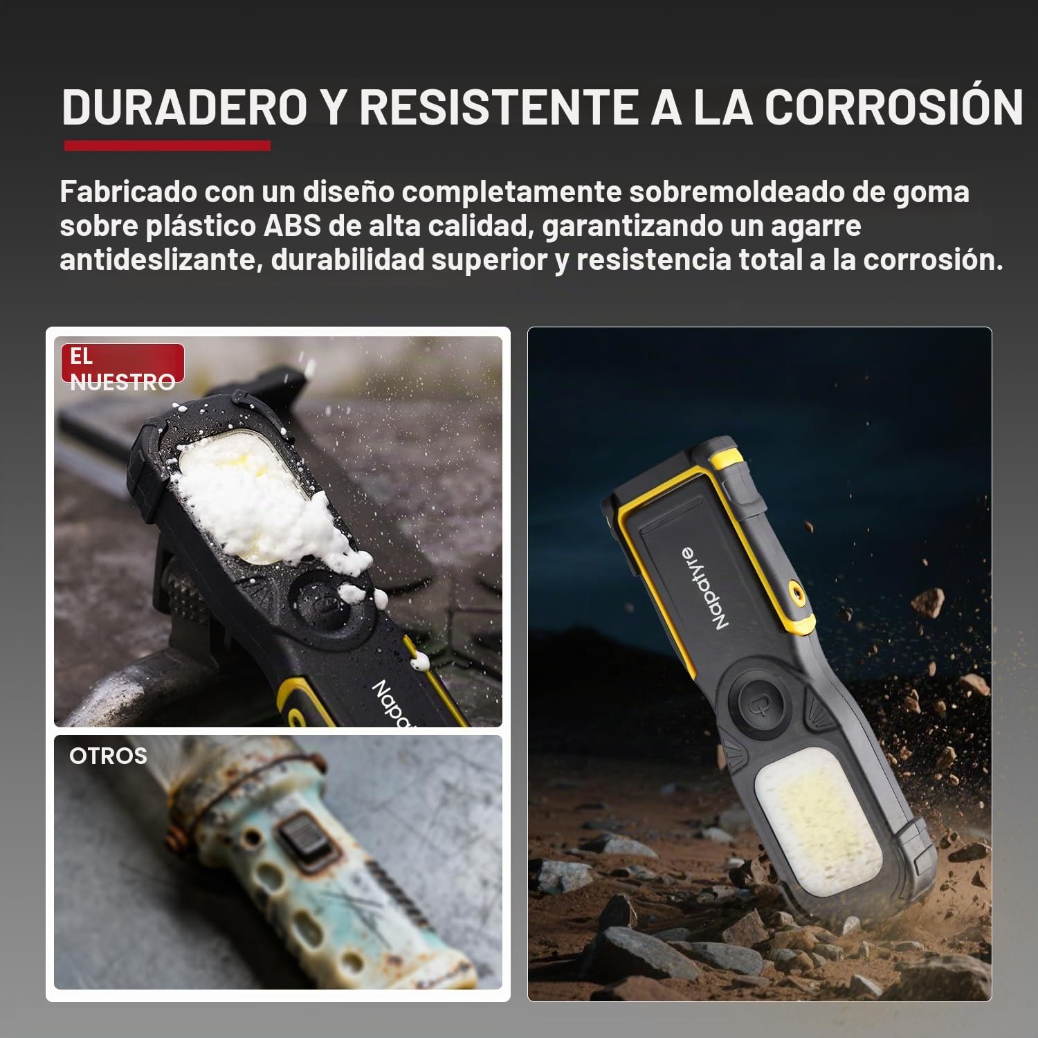 Linterna de Trabajo LED Recargable, 5200mAh Luz de Trabajo Lámpara de Taller con Base Magnética Giratoria de 180°, 1000LM 3 Modos Linterna Mecanico para Garaje, Camping, Emergencia