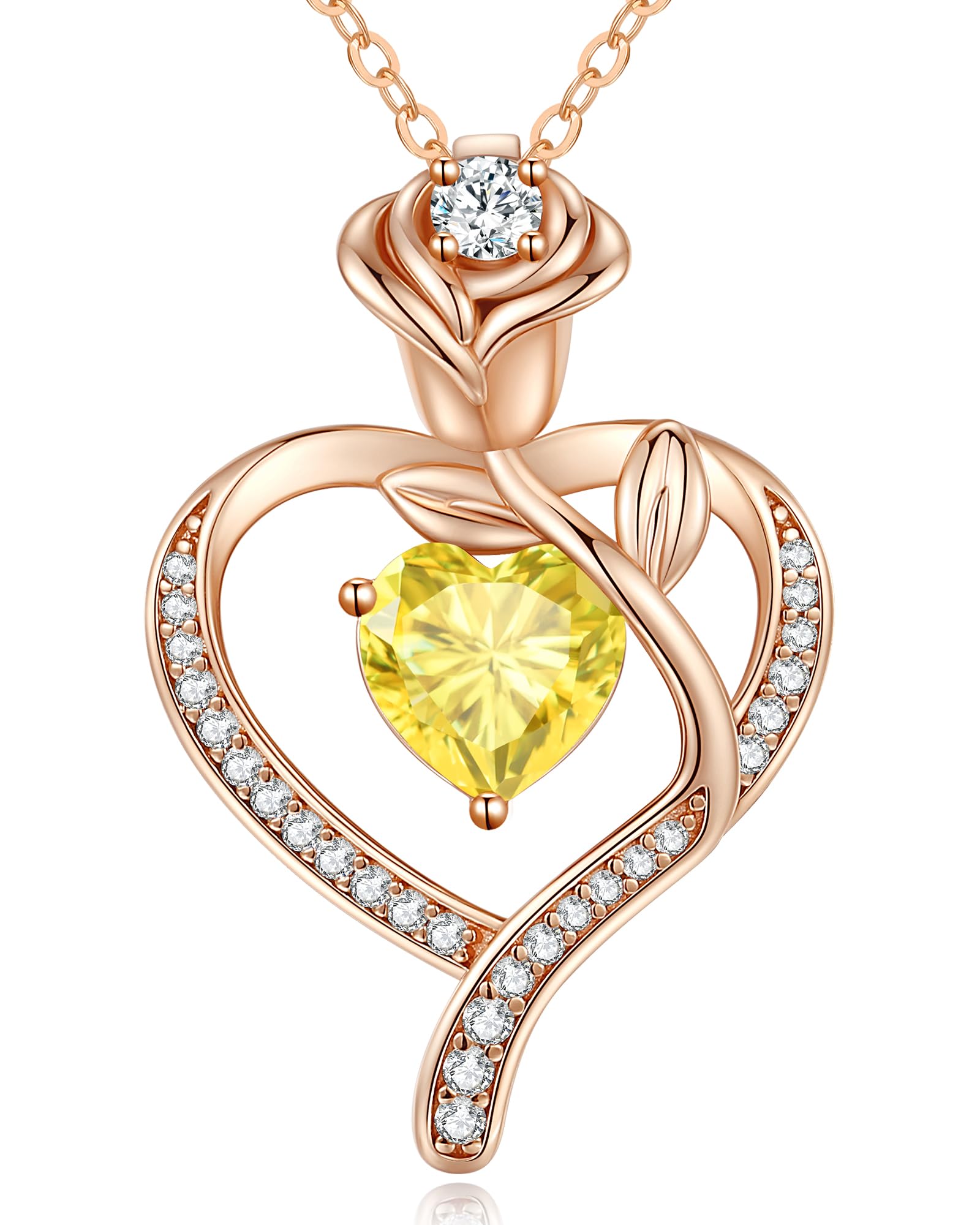 CDE Jewellry Birthstone Collana Donne, 925 Sterling Silver Rose Gold Jewellry Rose Heart Collana Pendente Anniversario Compleanno Regalo di Natale per donne Moglie Mamma Fidanzata Lady Suo