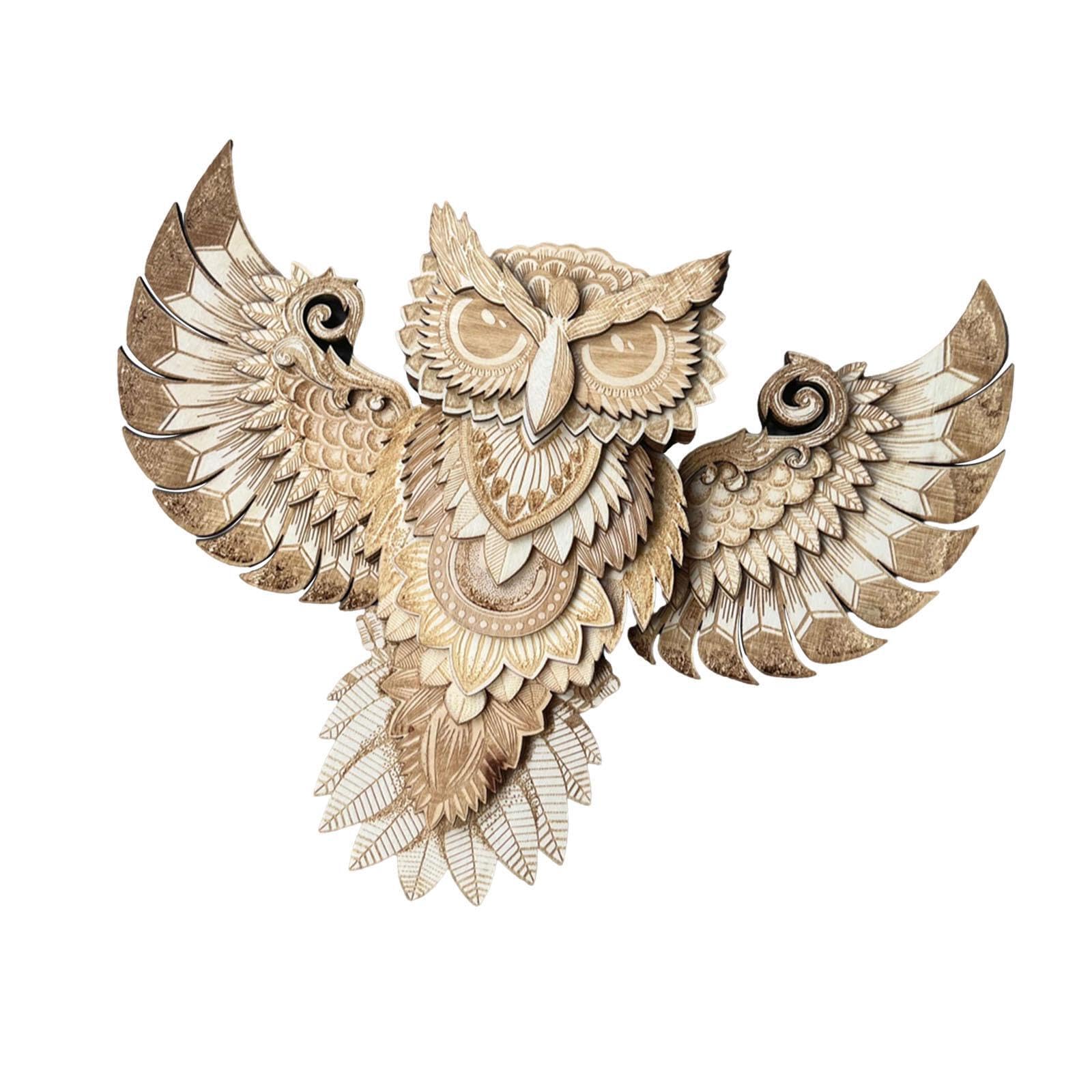 Yixannx Brown Stunning Rustic Owl Statue Wood Wall Decor Charming Animal Sculpture Beautiful Hanging Decoration Living Room Wood Owl Wall Decor Statue Animal, 30X23x3.5cm