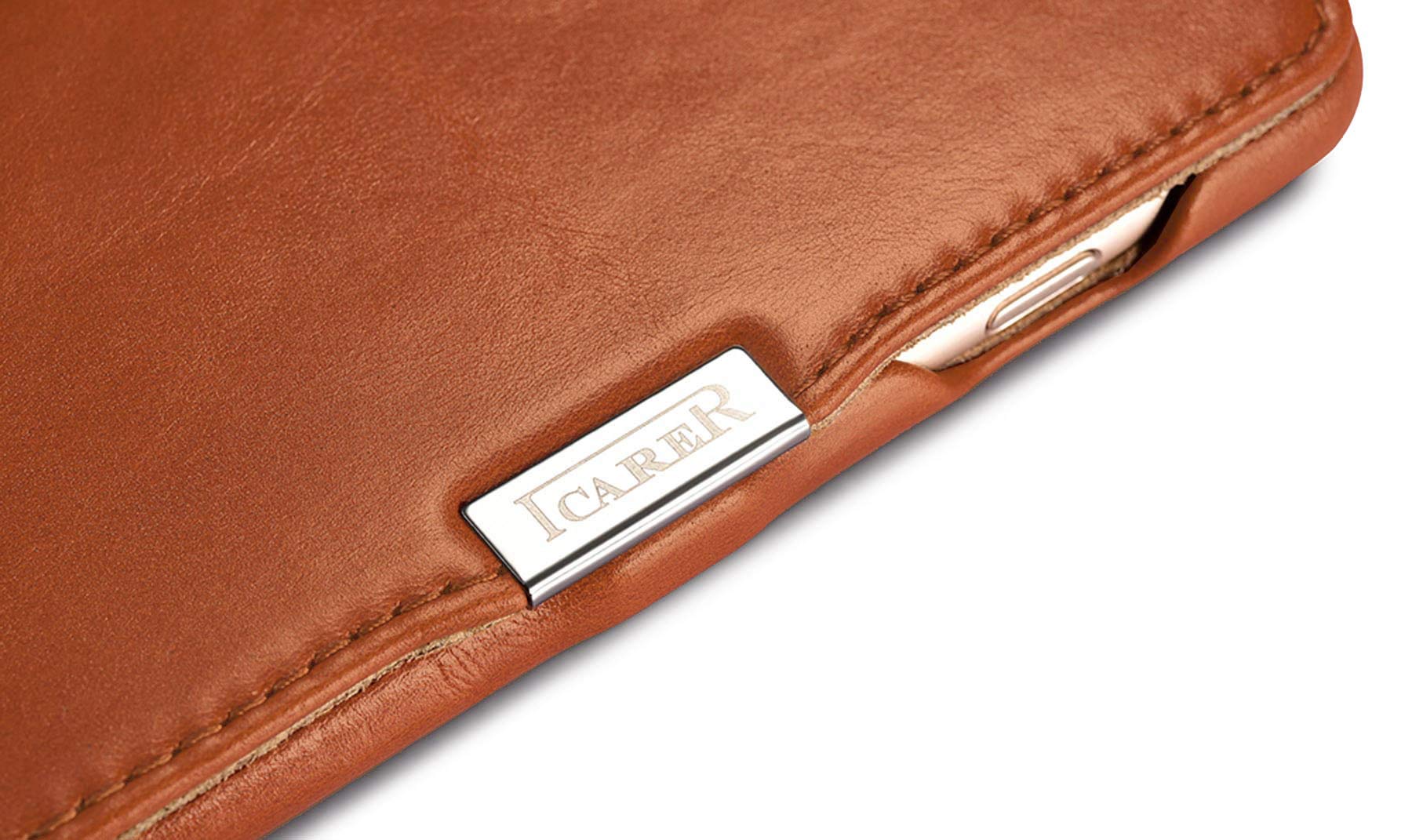 ICARER Custodia per iPhone SE 2022, 2020, 8, 7, in pelle, marrone vintage. | Custodia per cellulare in vera pelle, sottile, con apertura laterale, 4,7 pollici