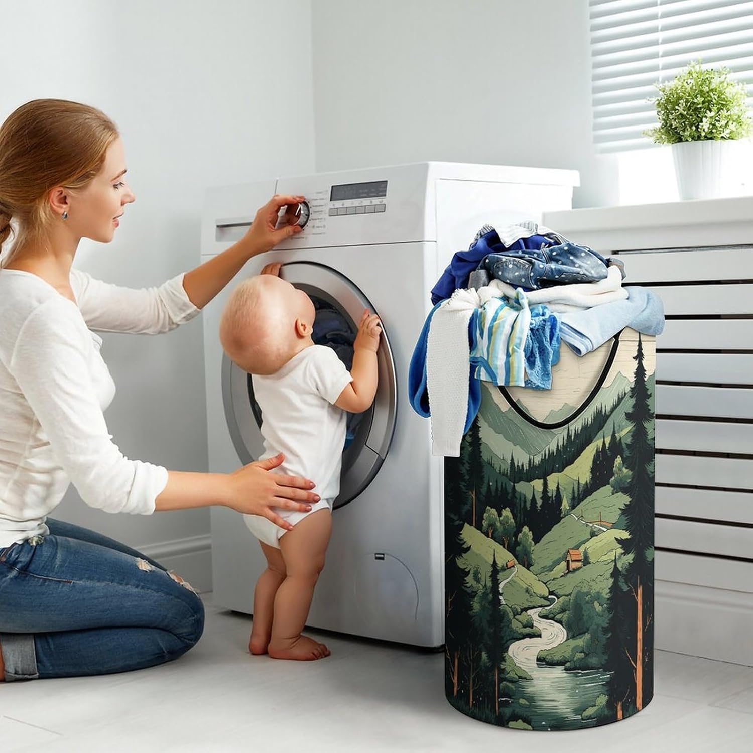 Outdoor Landscape Large Capacity Laundry Baskets,Collapsible Clothes Hamper with Handles，Laundry Hampers for Bathroom,Bedroom,Towels