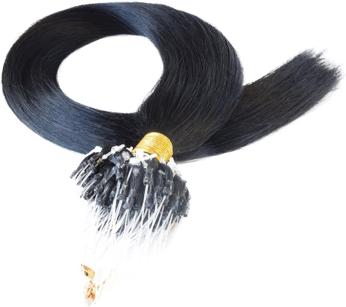 Micro Loop Ring REMY Hair Extensions-#1 Jet Black-0.8g x 20strands-Grade AAA (20")