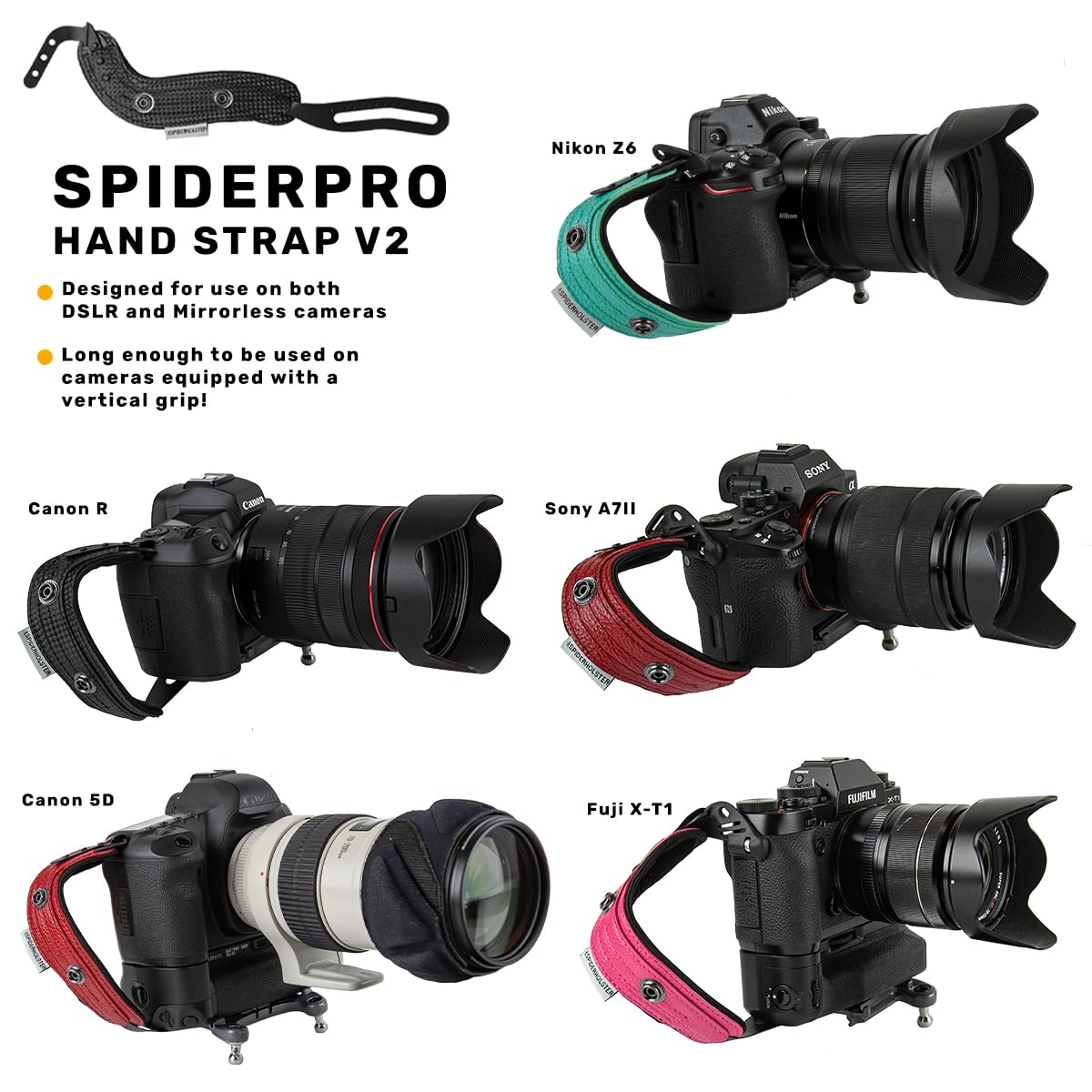 SPIDER HOLSTER SpiderPro Camera Hand Strap v2 with Snap Assembly and Optional Wrist Strap DSLR and Mirrorless Compatible