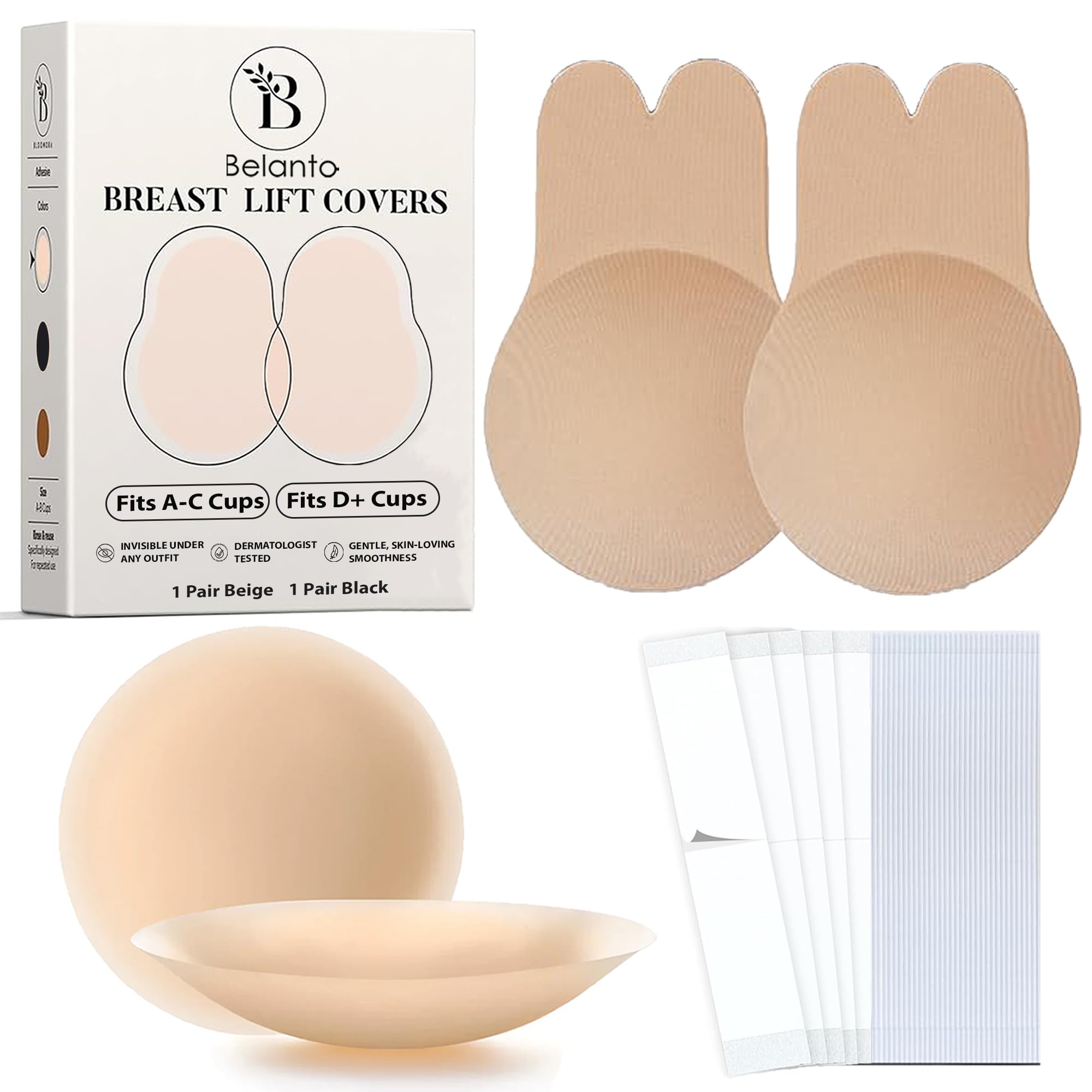 belanto Women's & Girls Nipple Cover Strapless Bra, 3 in 1 Value Pack for A-C Cups Fits 1 Pair Beige Breast Lift Up Sticky Bra, 1 Pair Silicone Nipple Covers and 36 Fashion Tape-picture-45