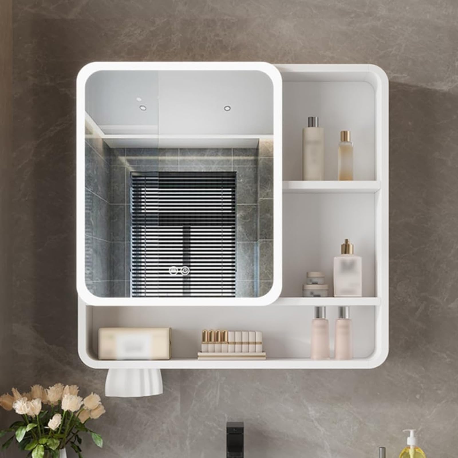 FGXHHS Illuminated Cabinet - Rectangle LED with Touch Control, Anti-Fog Function, Aluminum Alloy Design, Wall-Mounted Storage Solution