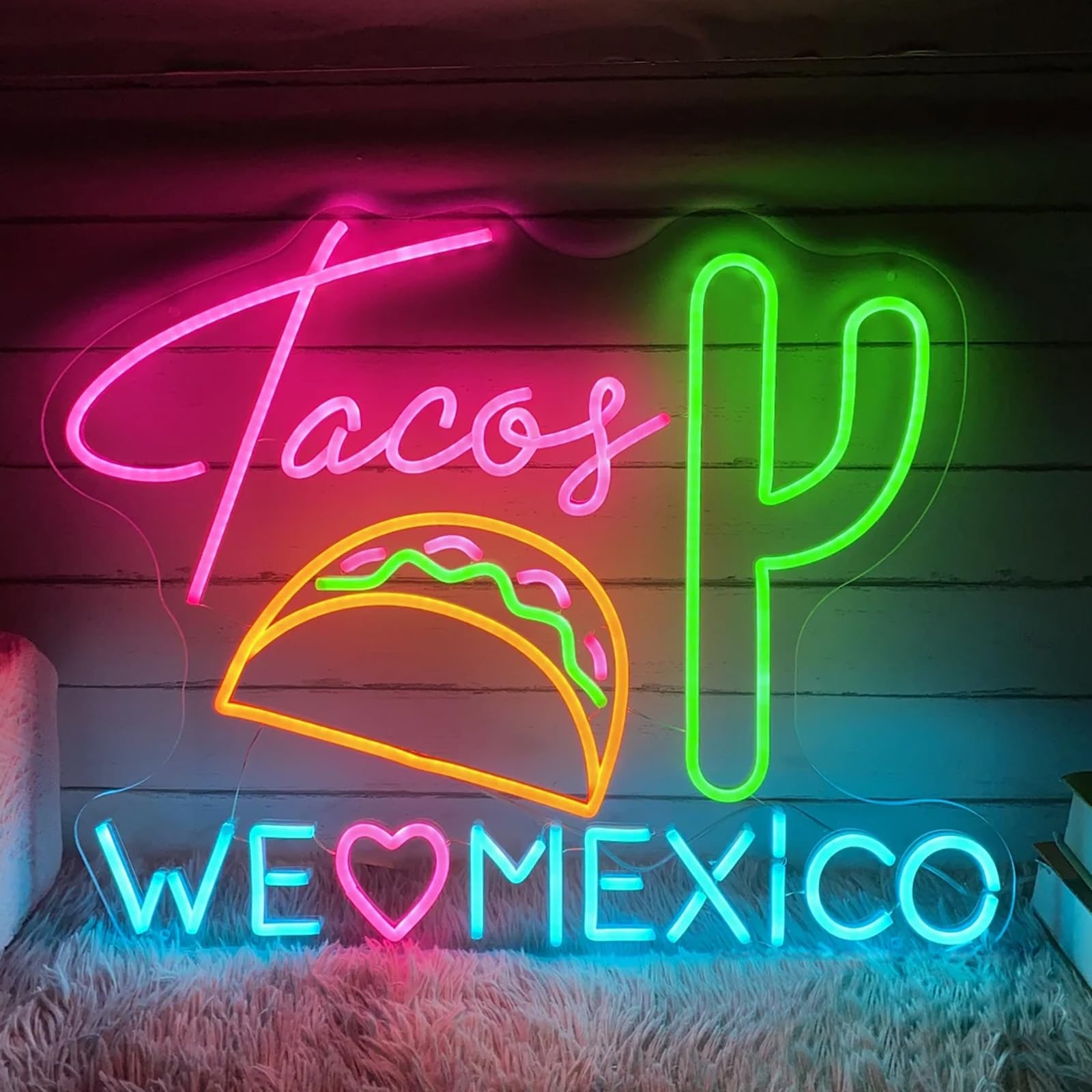 Tacos We Love Mexico Neon Sign LED Mexican Restaurant Wall Art