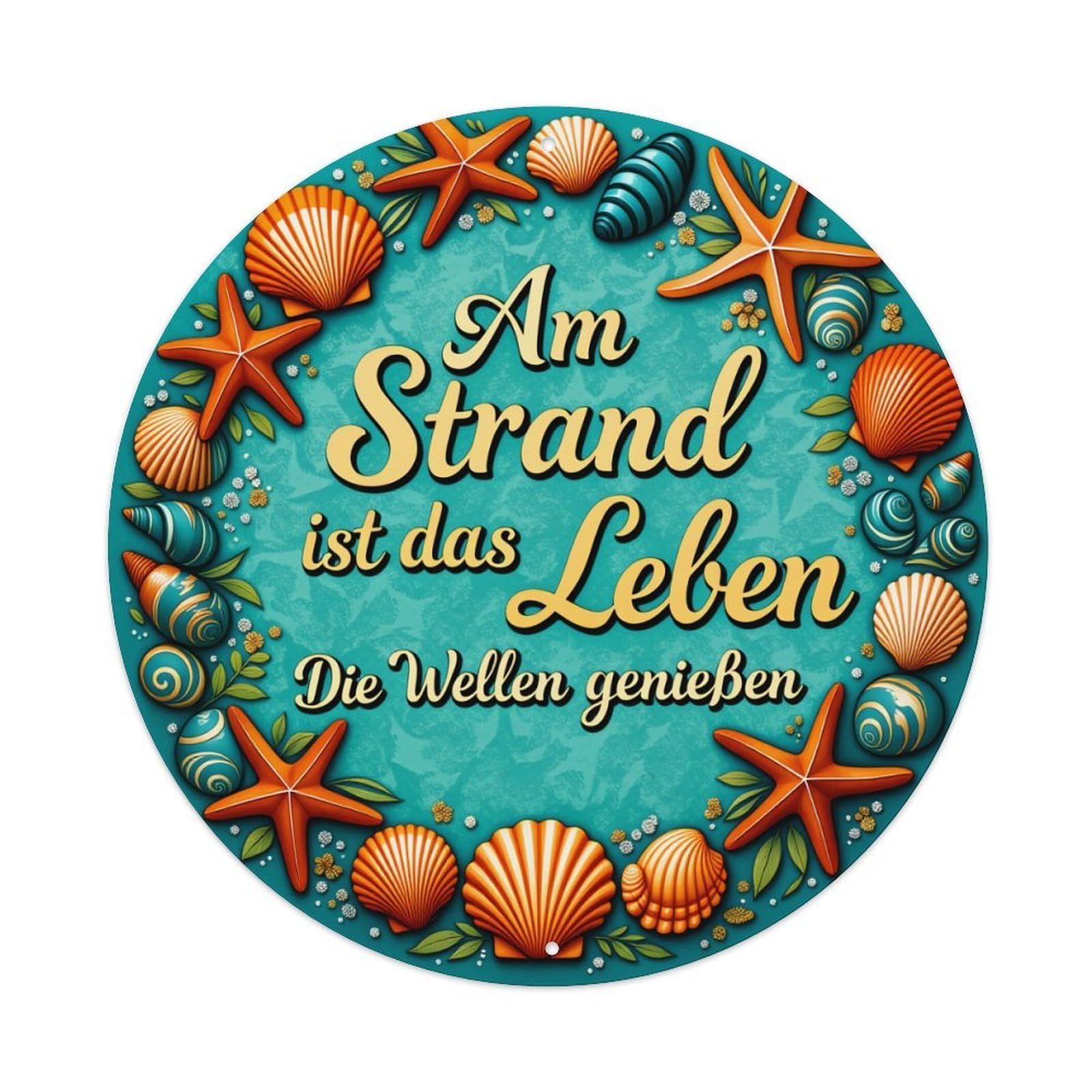 Seashells Starfish Waves Leaves Text Round Tin Sign Vintage Metal Poster Retro Bar, Home, Man Cave, Kitchen, Laundry Room Wall Art Decor Gift 8x8Inch