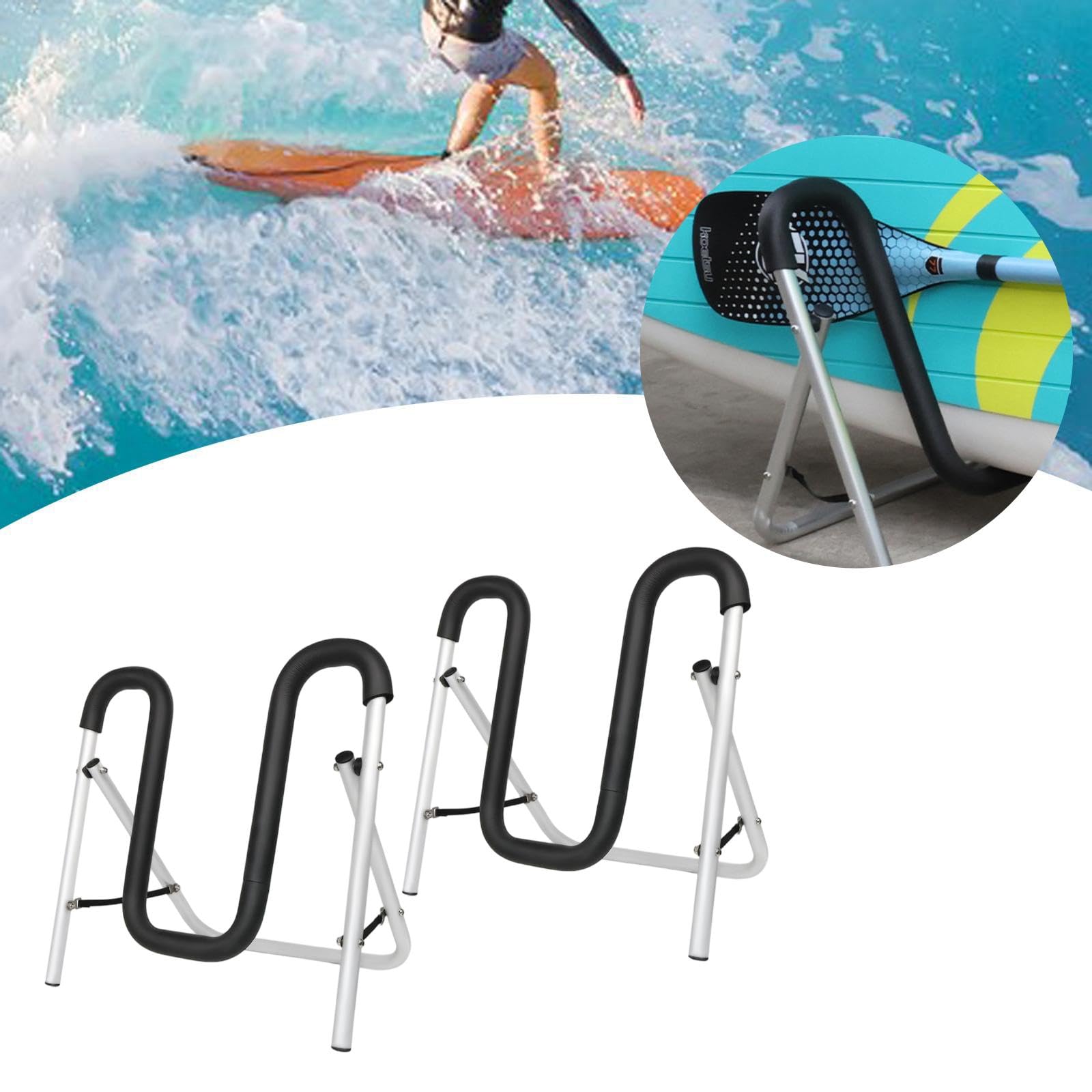 2 Stück Paddleboard Display Ständer Halter Surfbrett Rack mit Schaumstoffpolster Klappbar Rostfrei Leicht Transportierbar für Balkon Garage Terras