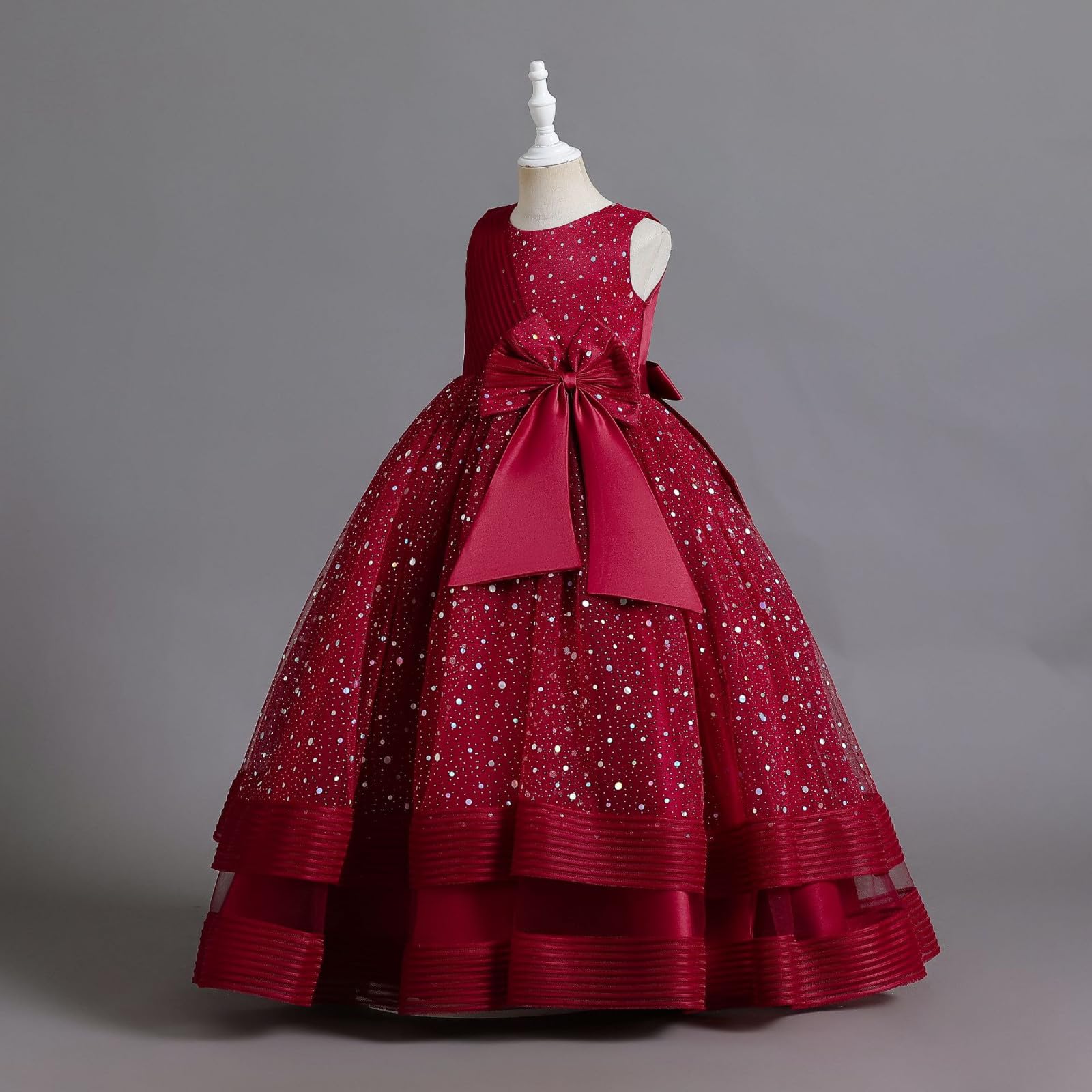 Generisch Kleid MäDchen Festlich - Paillettenkleid mit Großer Schleife Prinzessin Partykleid Blumenmädchen Festliche Ballkleidung für Elegantes Glitzerndes Tüllkleid